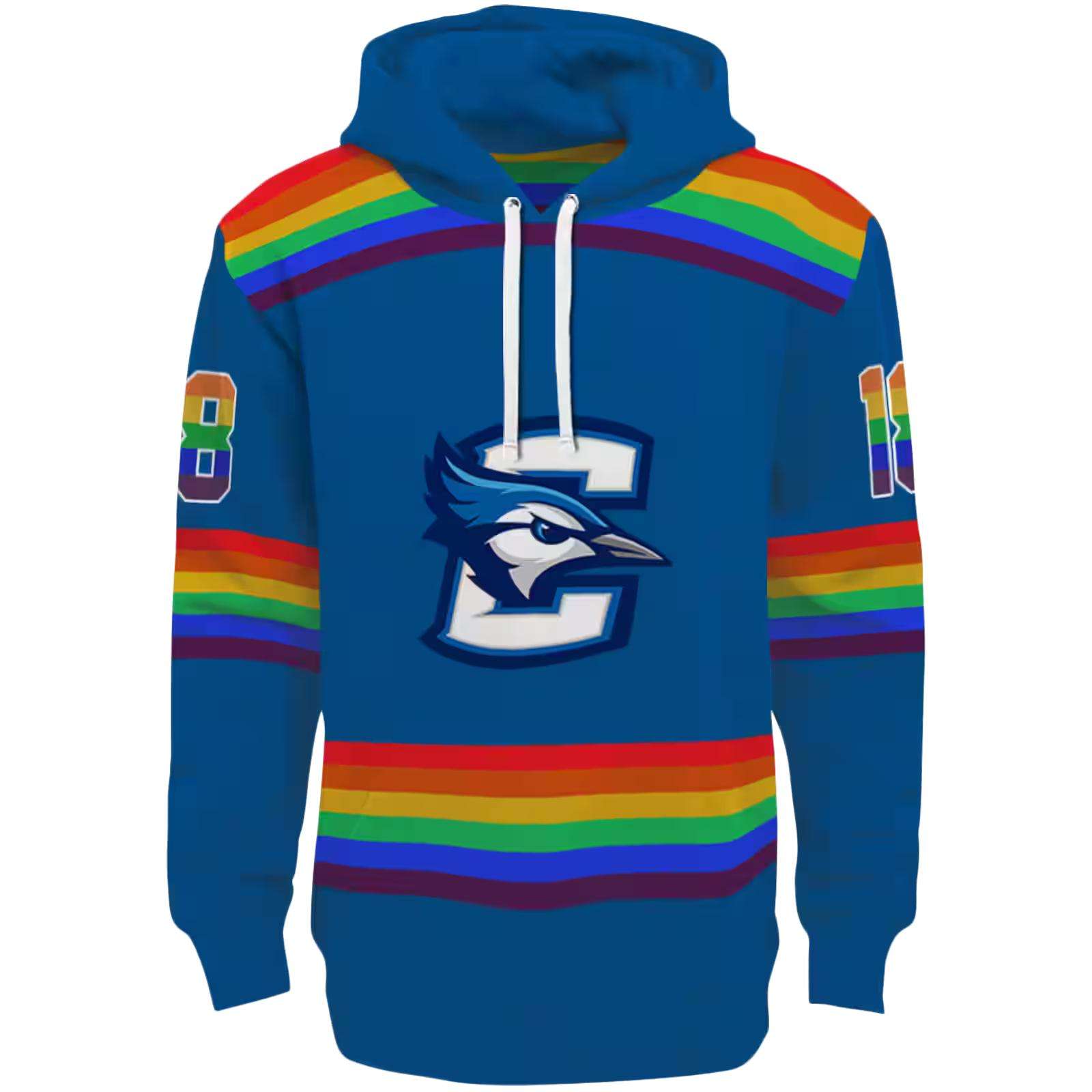 Customized Creighton Bluejays Rainbow Stripes Blue Hoodie