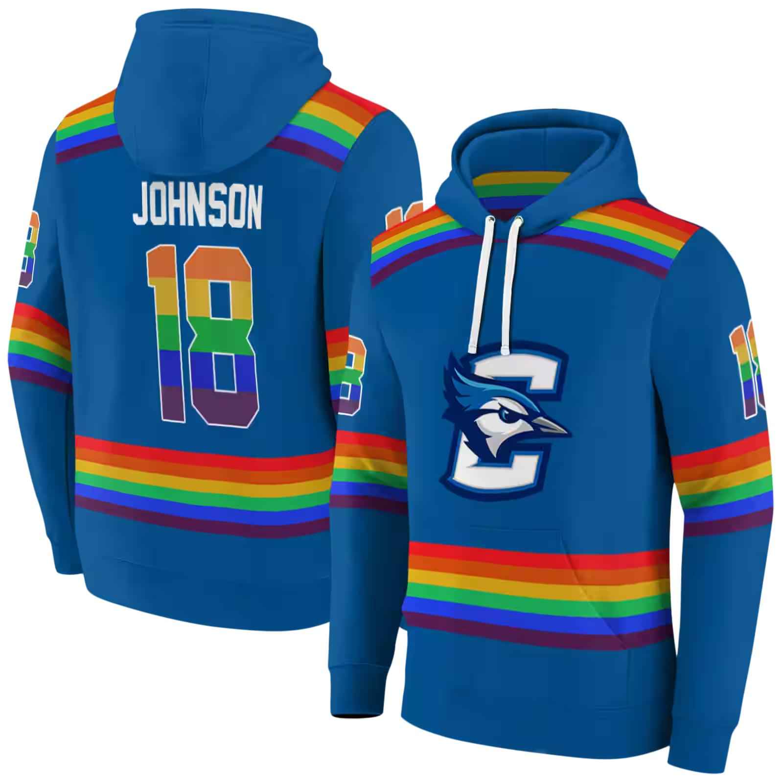 customized creighton bluejays rainbow stripes blue hoodie fashion forward