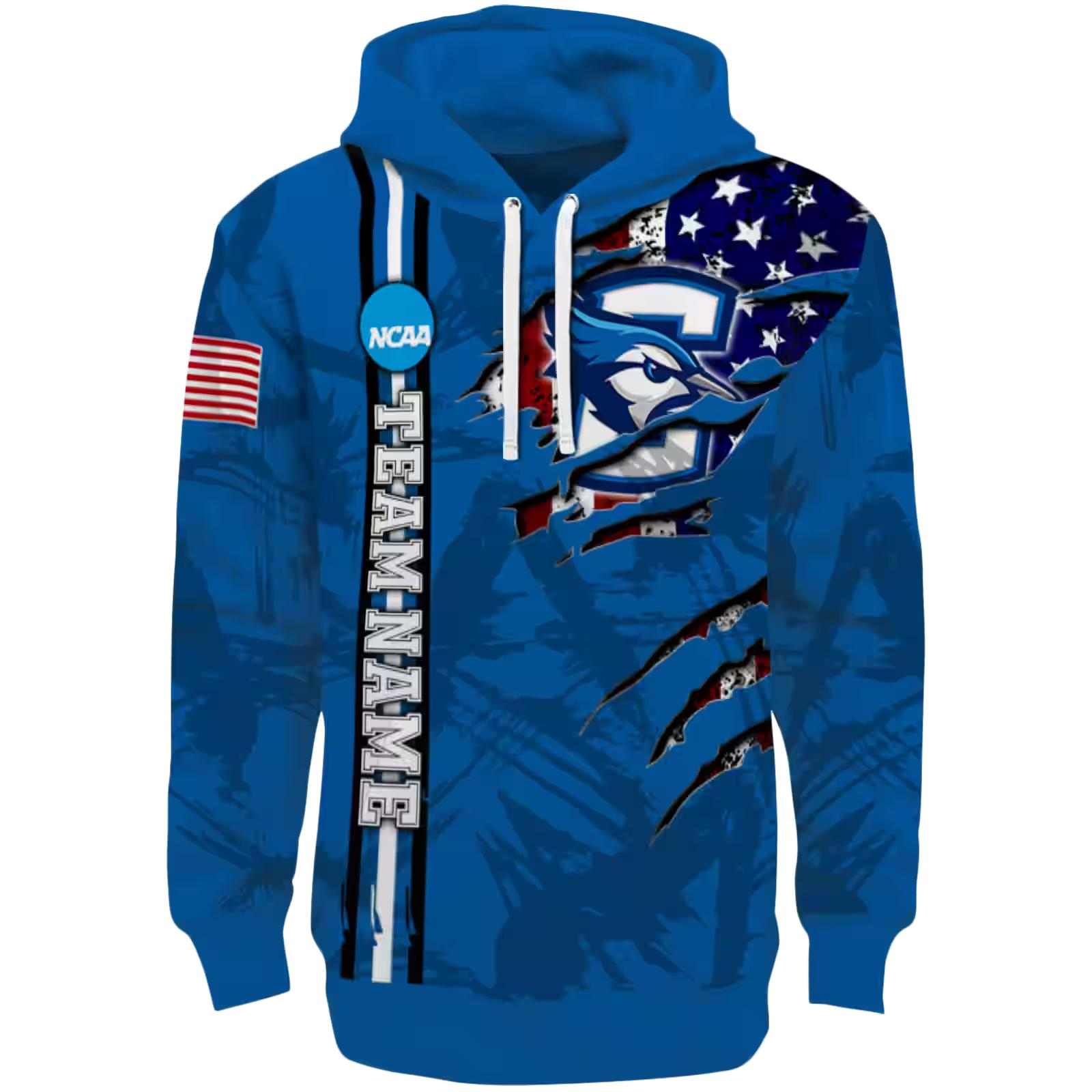 Customized Creighton Bluejays Ripped Flag Blue Hoodie