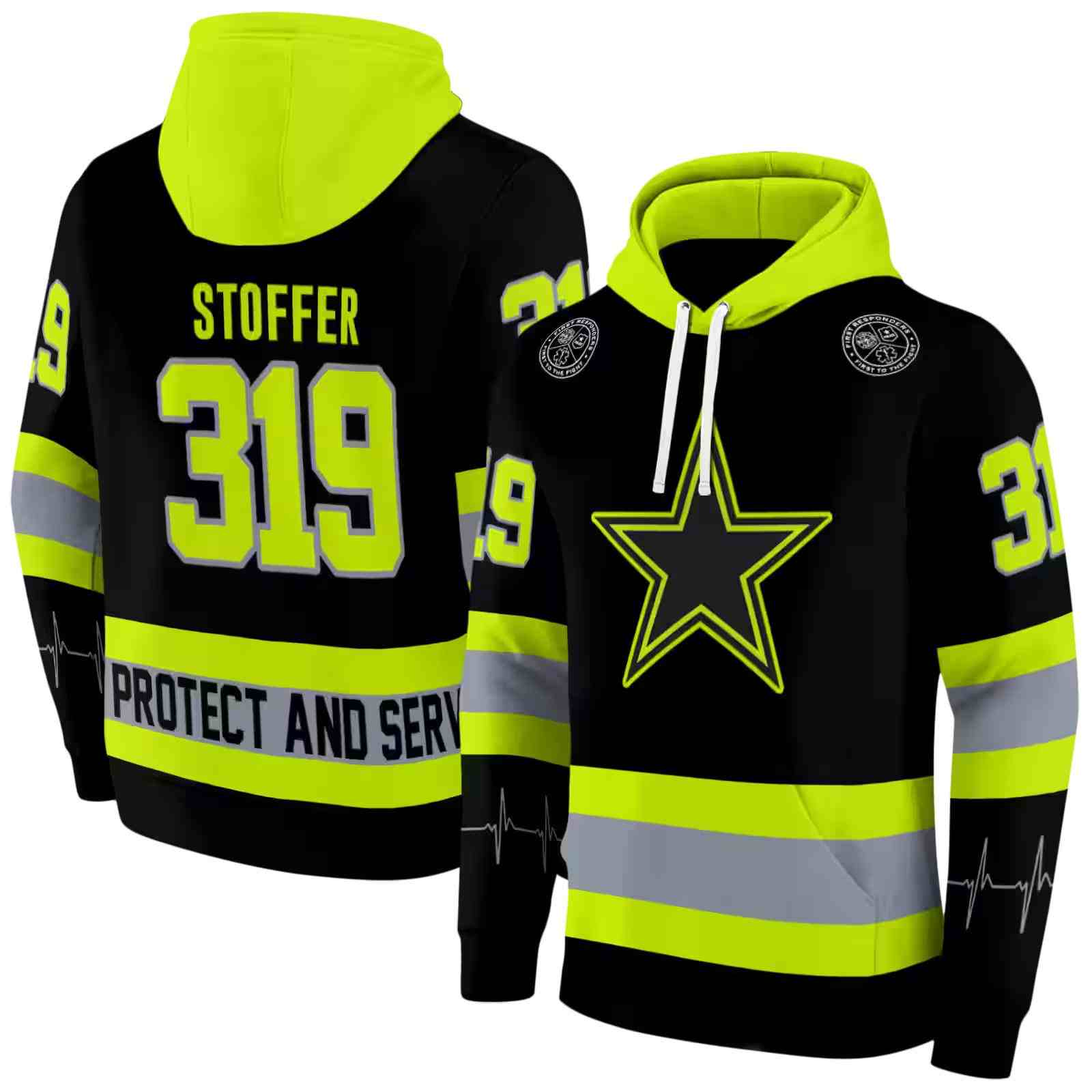 customized dallas cowboys safety motif black neon green hoodie fashion forward