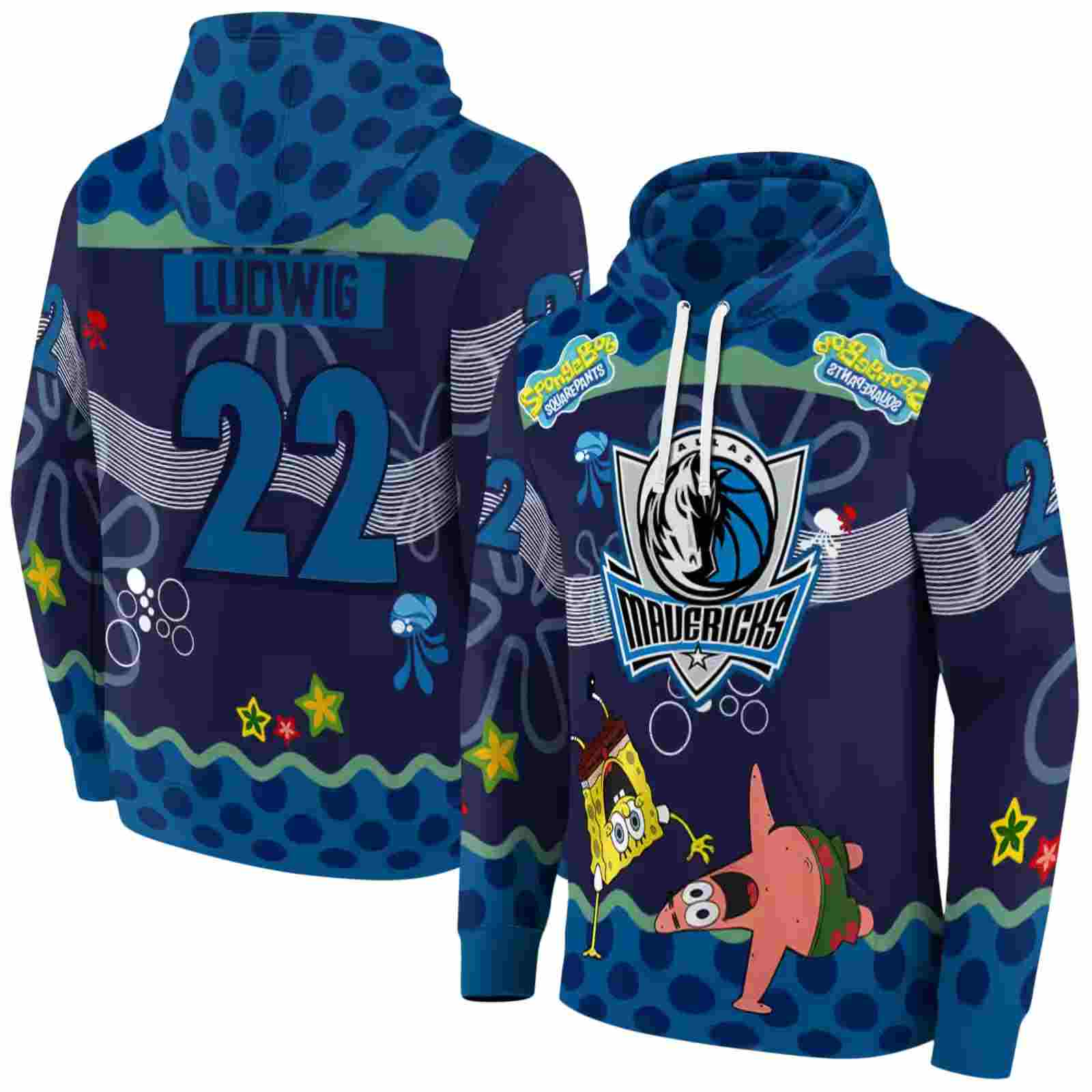 customized dallas mavericks spongebob patrick star blue navy hoodie fashion forward