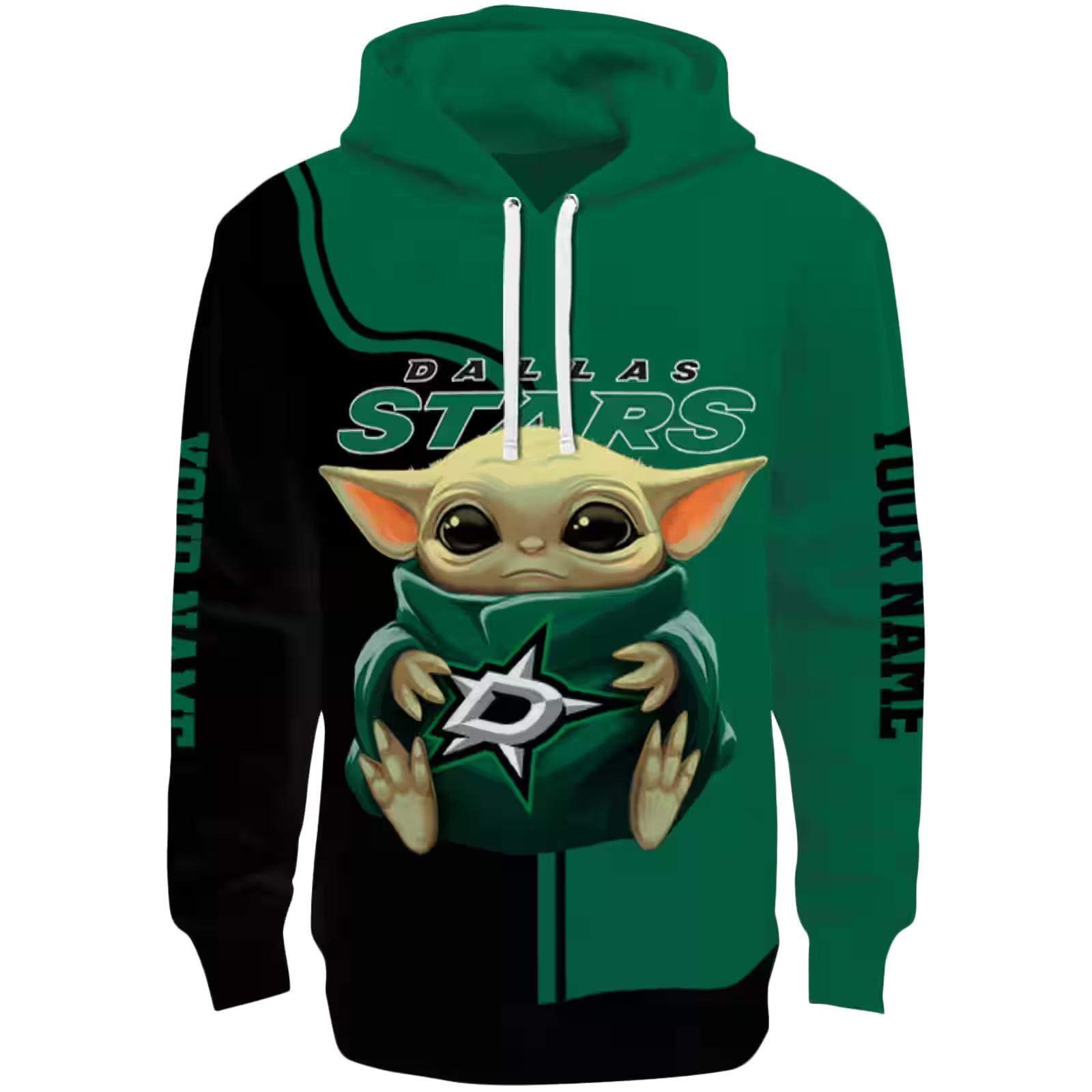 Customized Dallas Stars Baby Yoda Green Black Hoodie