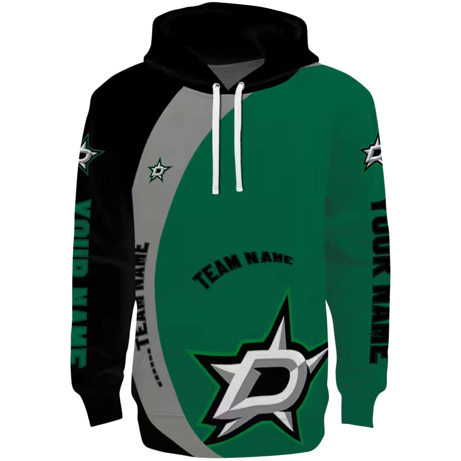 Customized Dallas Stars Minimalist Design Green Black Hoodie