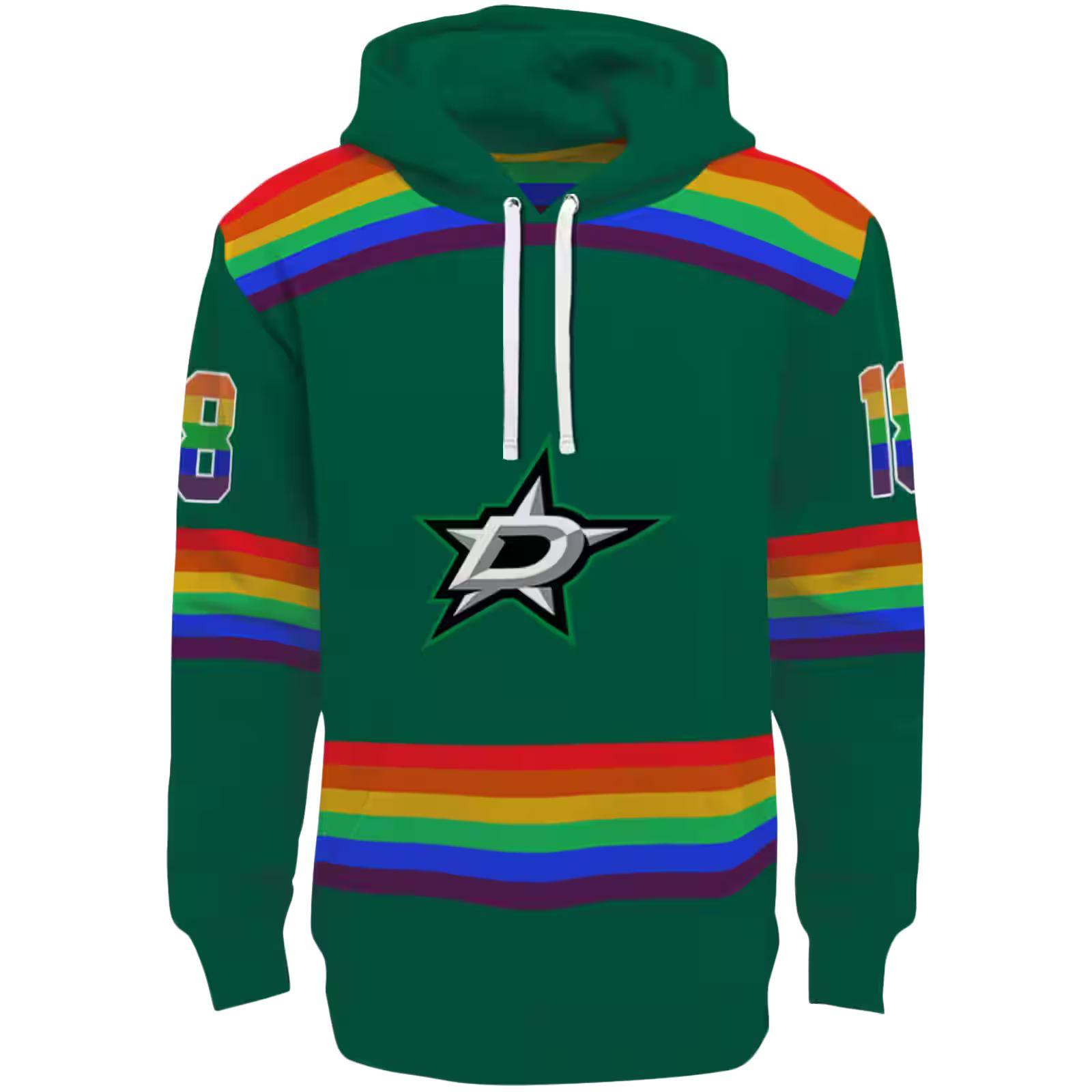 Customized Dallas Stars Rainbow Stripes Green Hoodie