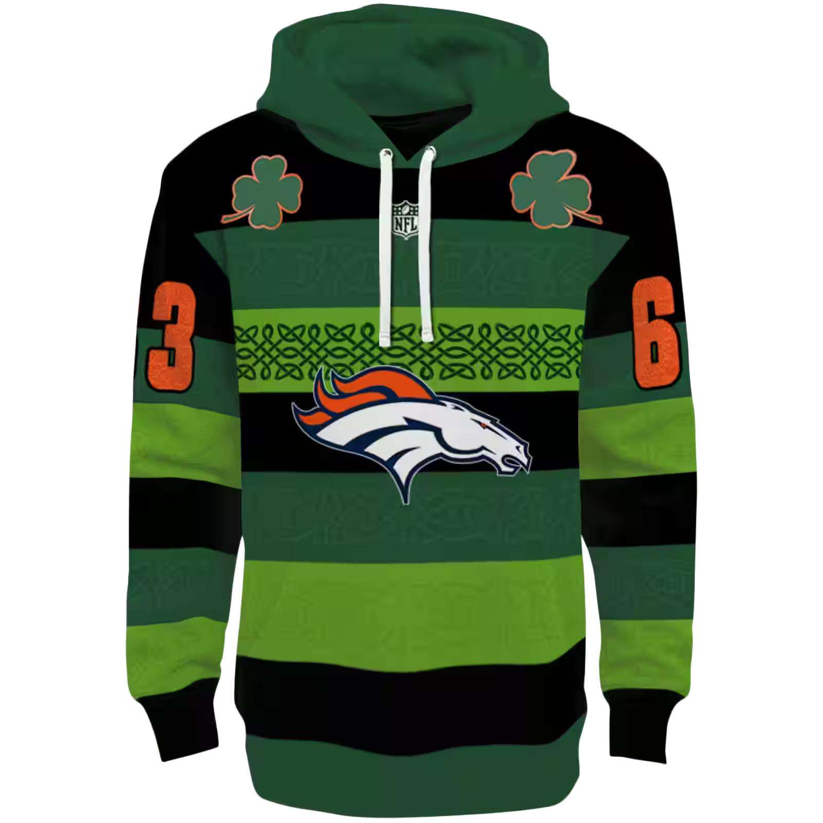 Customized Denver Broncos Celtic Patterns Green Hoodie