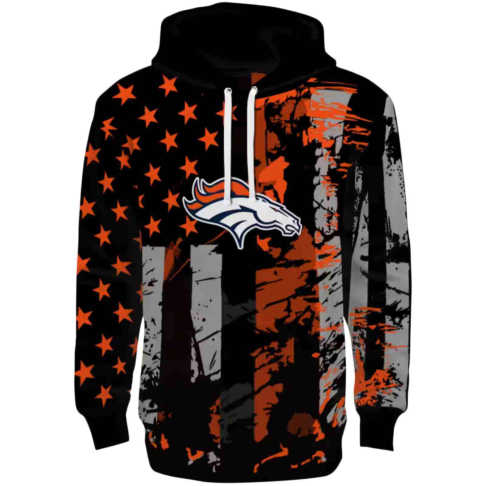 Customized Denver Broncos Distressed Flag Orange Black Hoodie