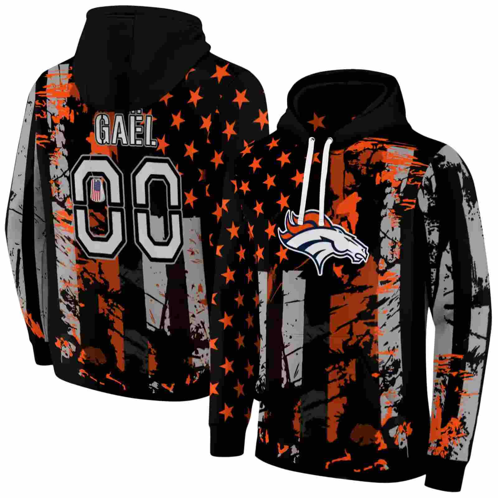 customized denver broncos distressed flag orange black hoodie fashion forward