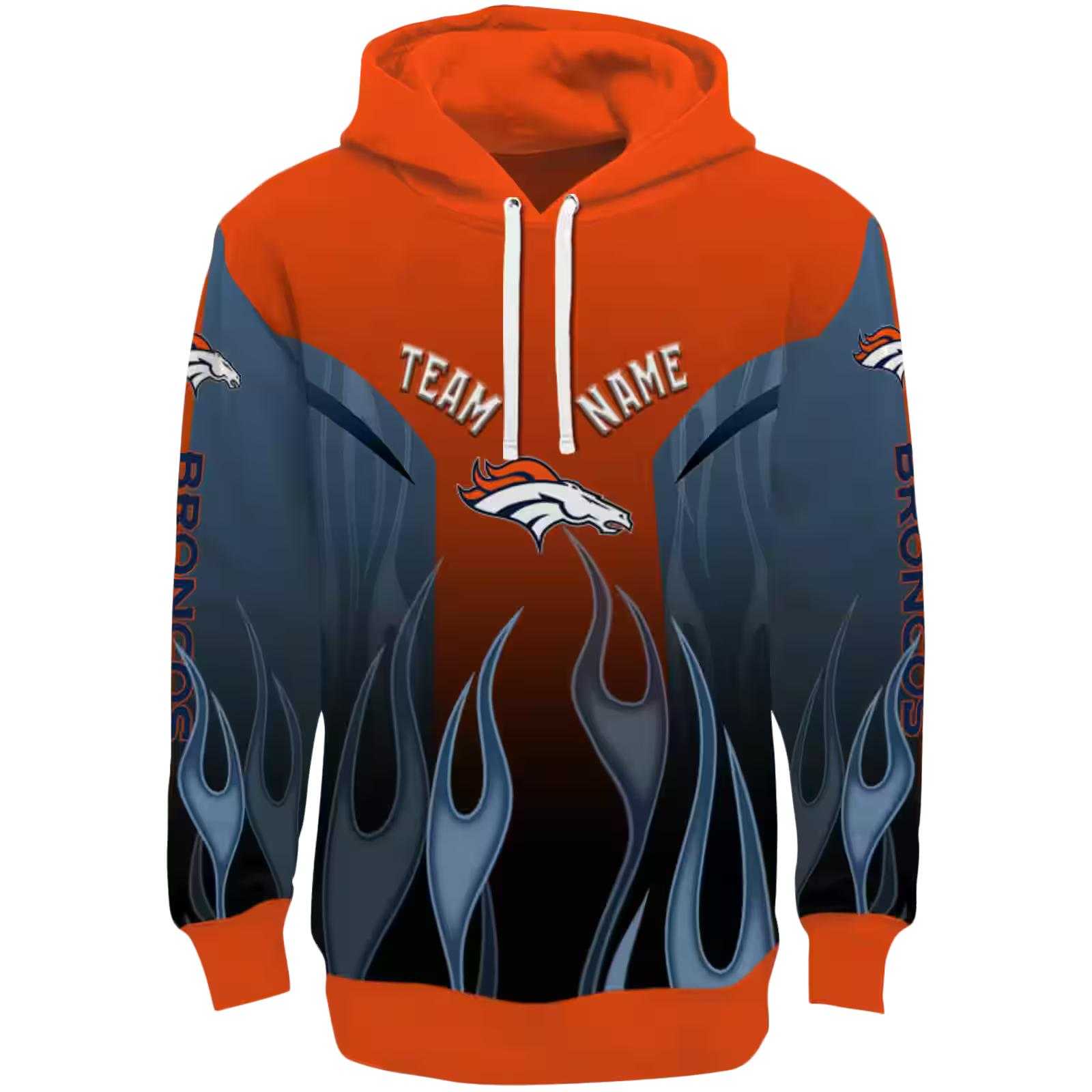 Customized Denver Broncos Flame Design Orange Hoodie