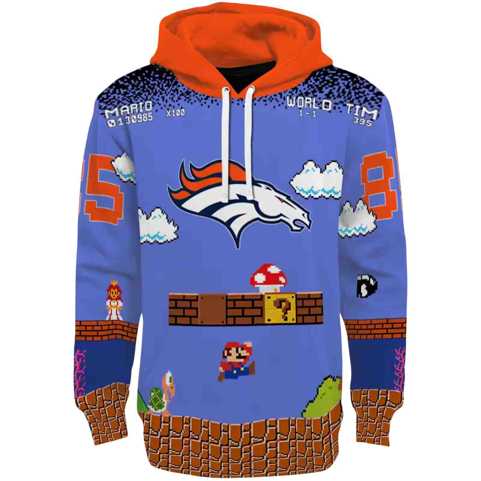 Customized Denver Broncos Mario Blue Black Hoodie