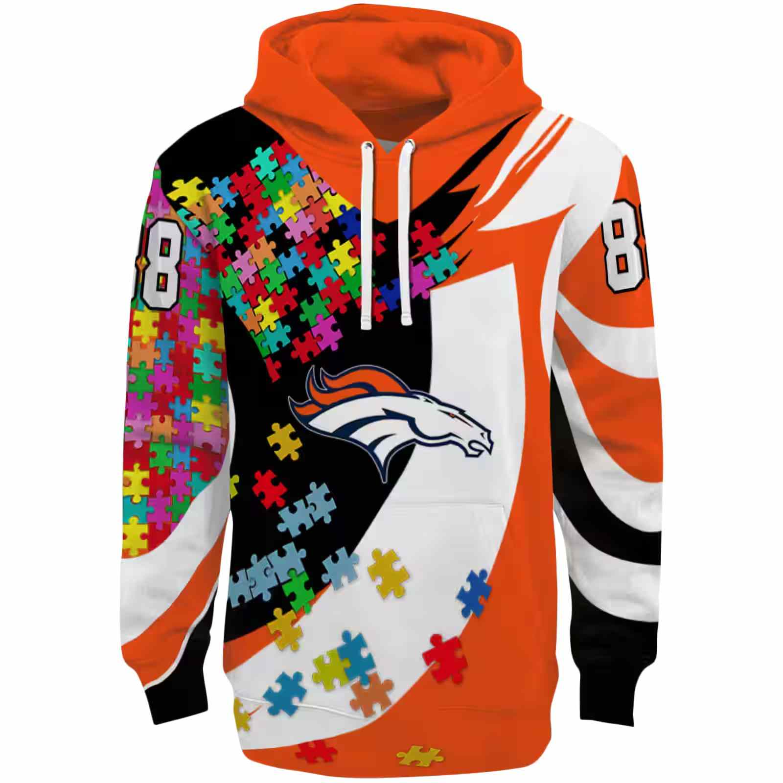 Customized Denver Broncos Puzzle Pieces Orange Hoodie