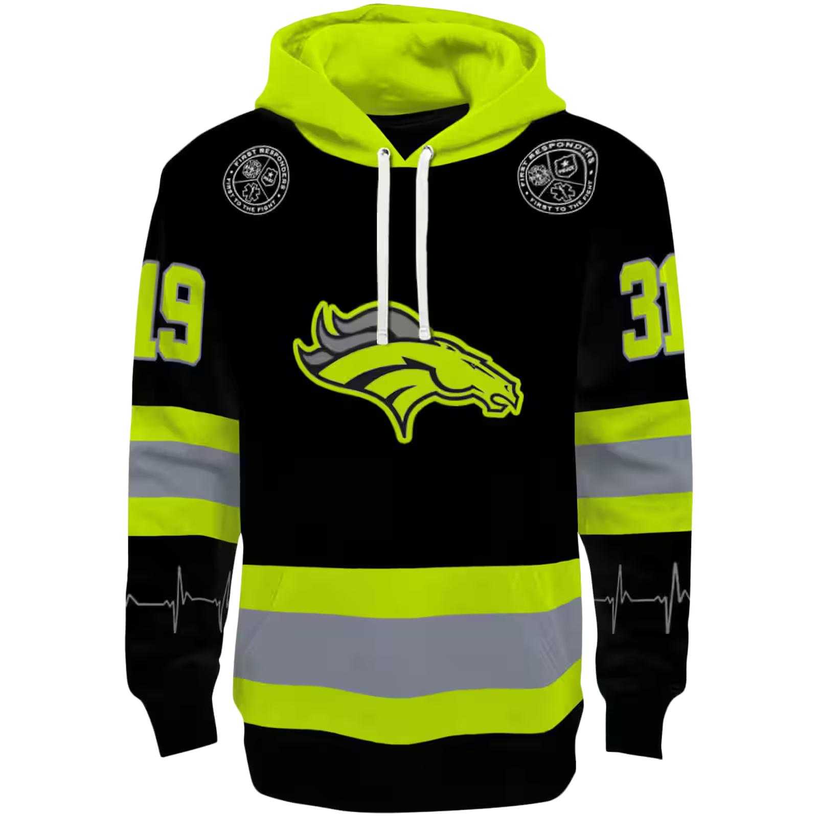 Customized Denver Broncos Safety Motif Black Neon Green Hoodie