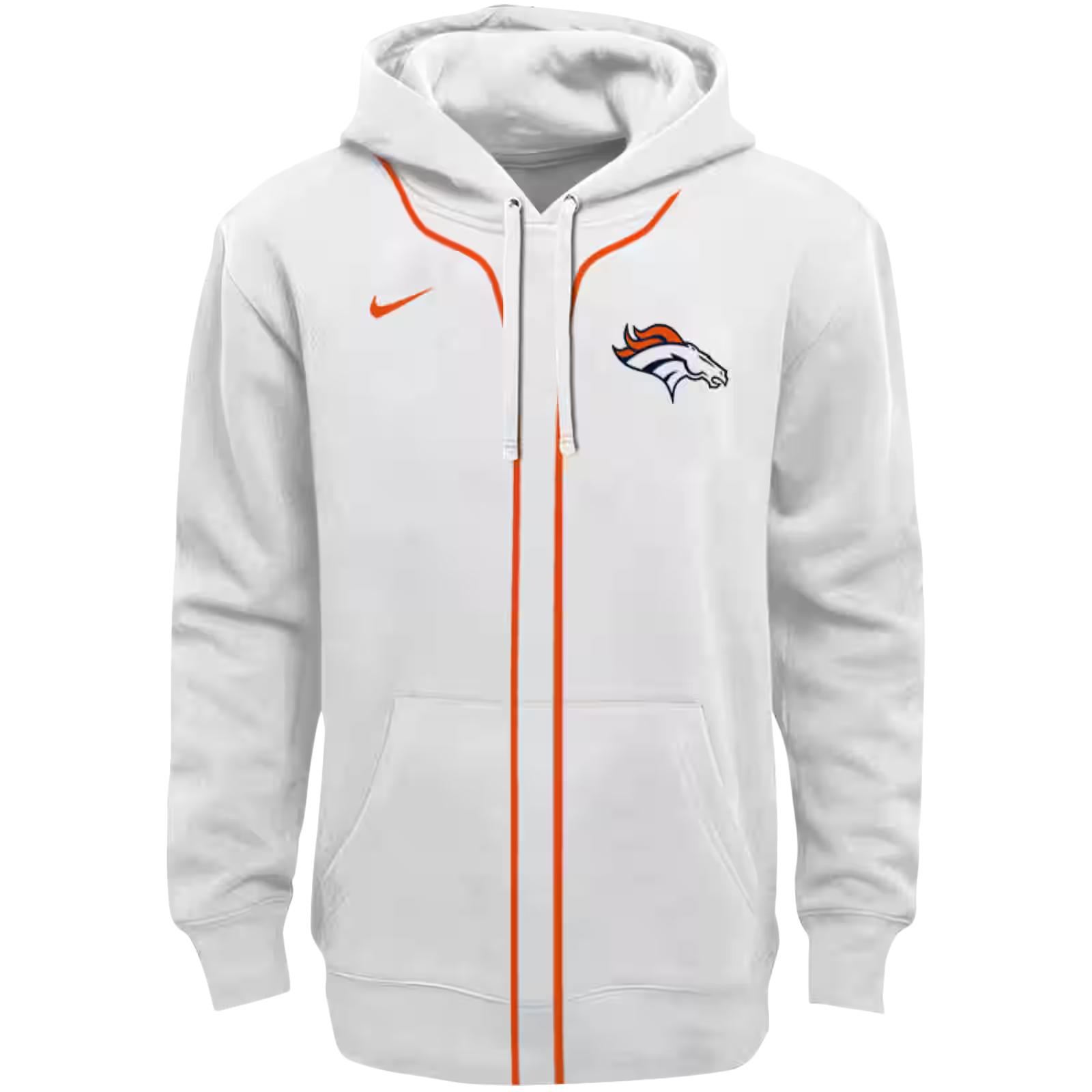 Customized Denver Broncos Sporty Stripe White Hoodie