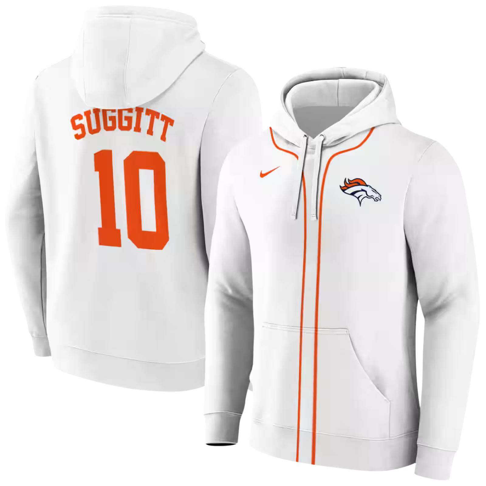 customized denver broncos sporty stripe white hoodie fashion forward