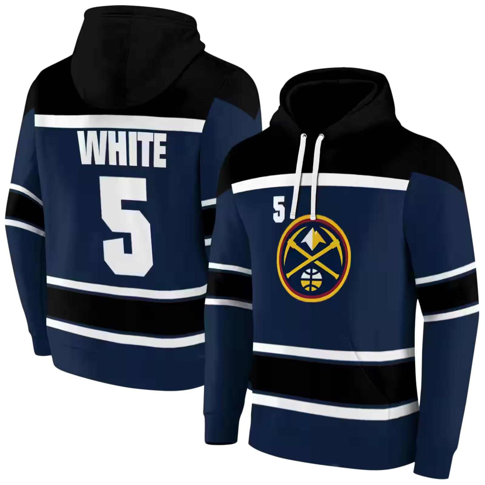 customized denver nuggets striped pattern blue hoodie fashion forward