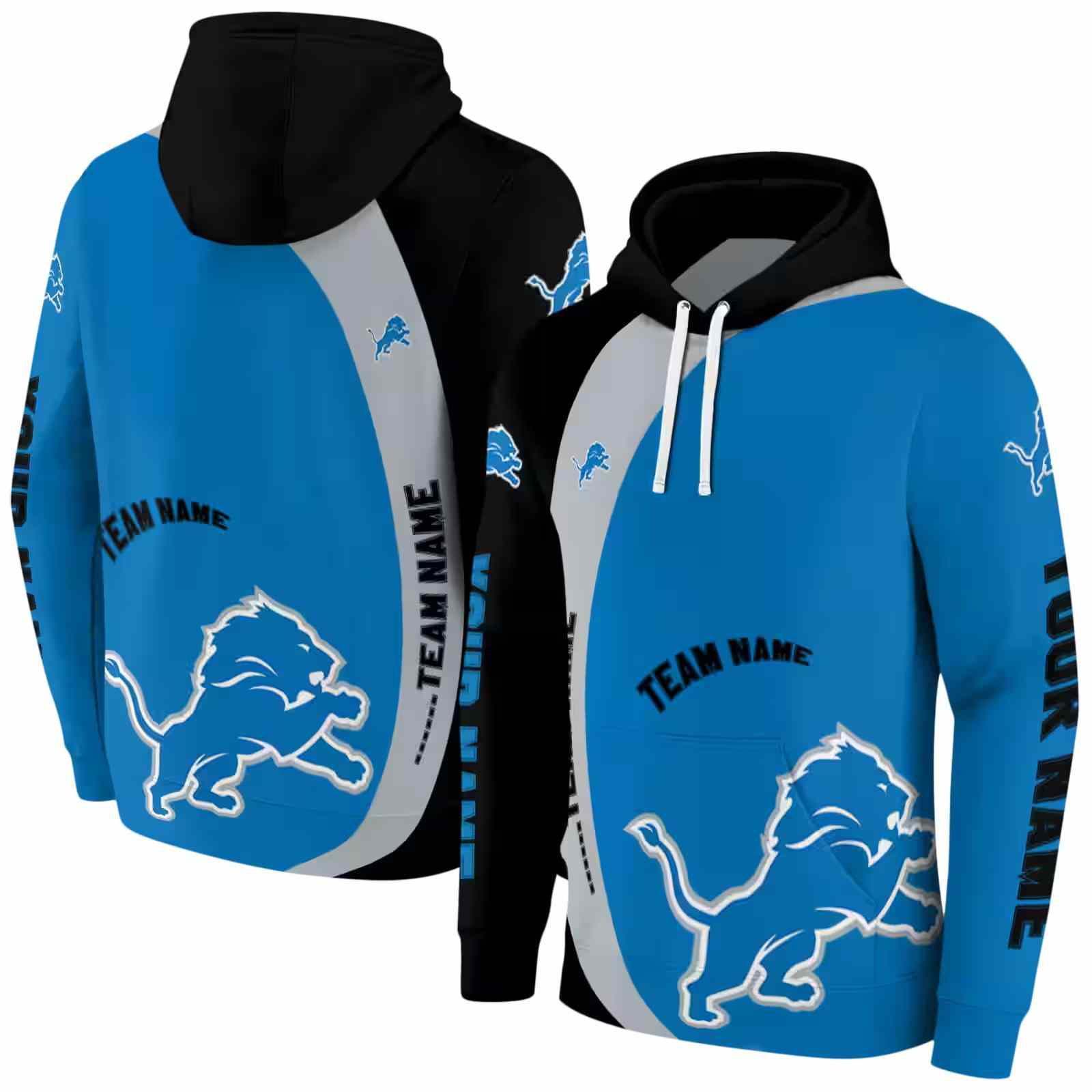 customized detroit lions minimalist design blue black hoodie fashion forward