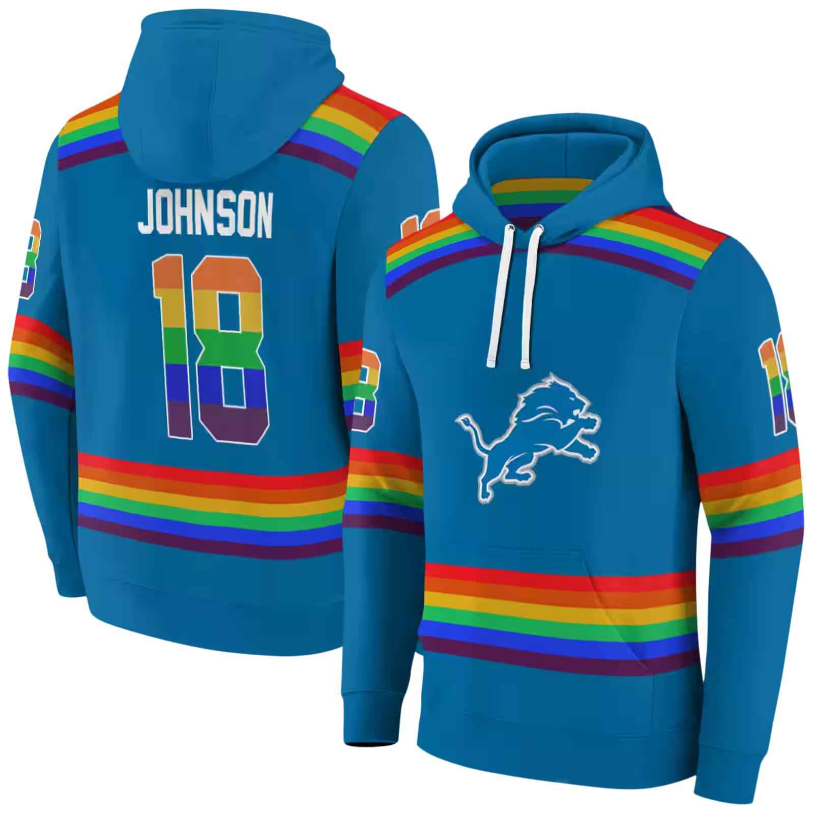 customized detroit lions rainbow stripes blue hoodie fashion forward