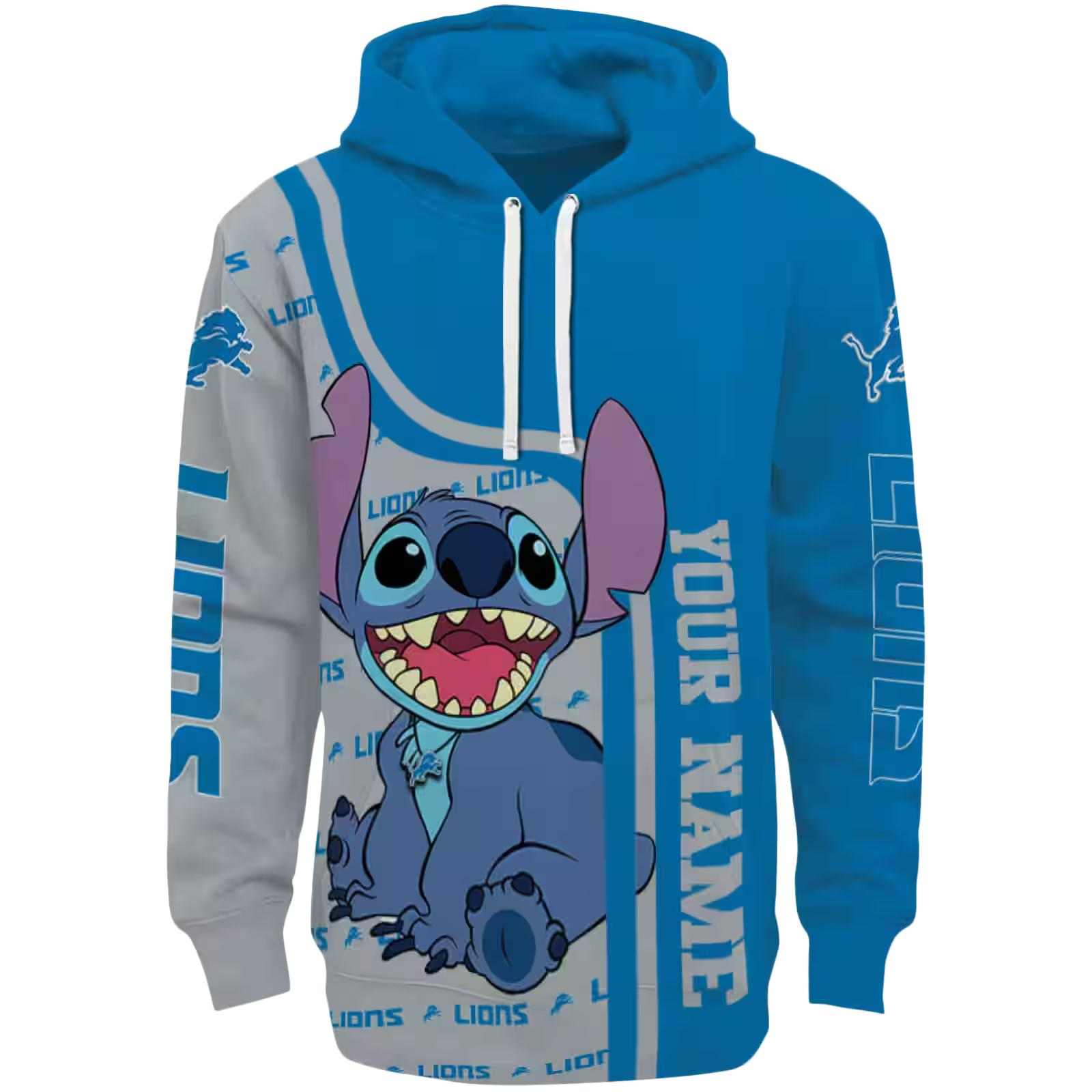 Customized Detroit Lions Stitch Blue Hoodie