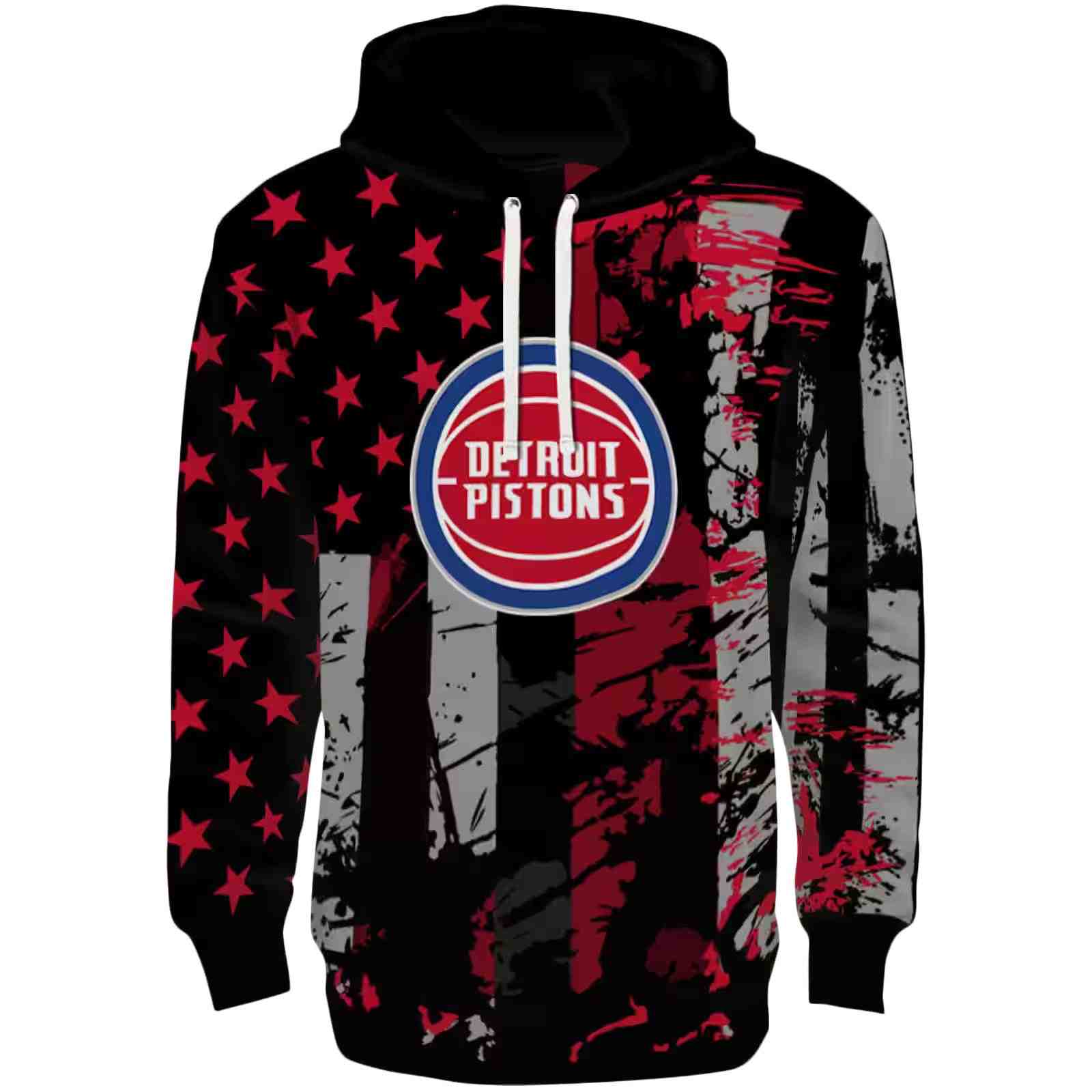 Customized Detroit Pistons Distressed Flag Red Black Hoodie