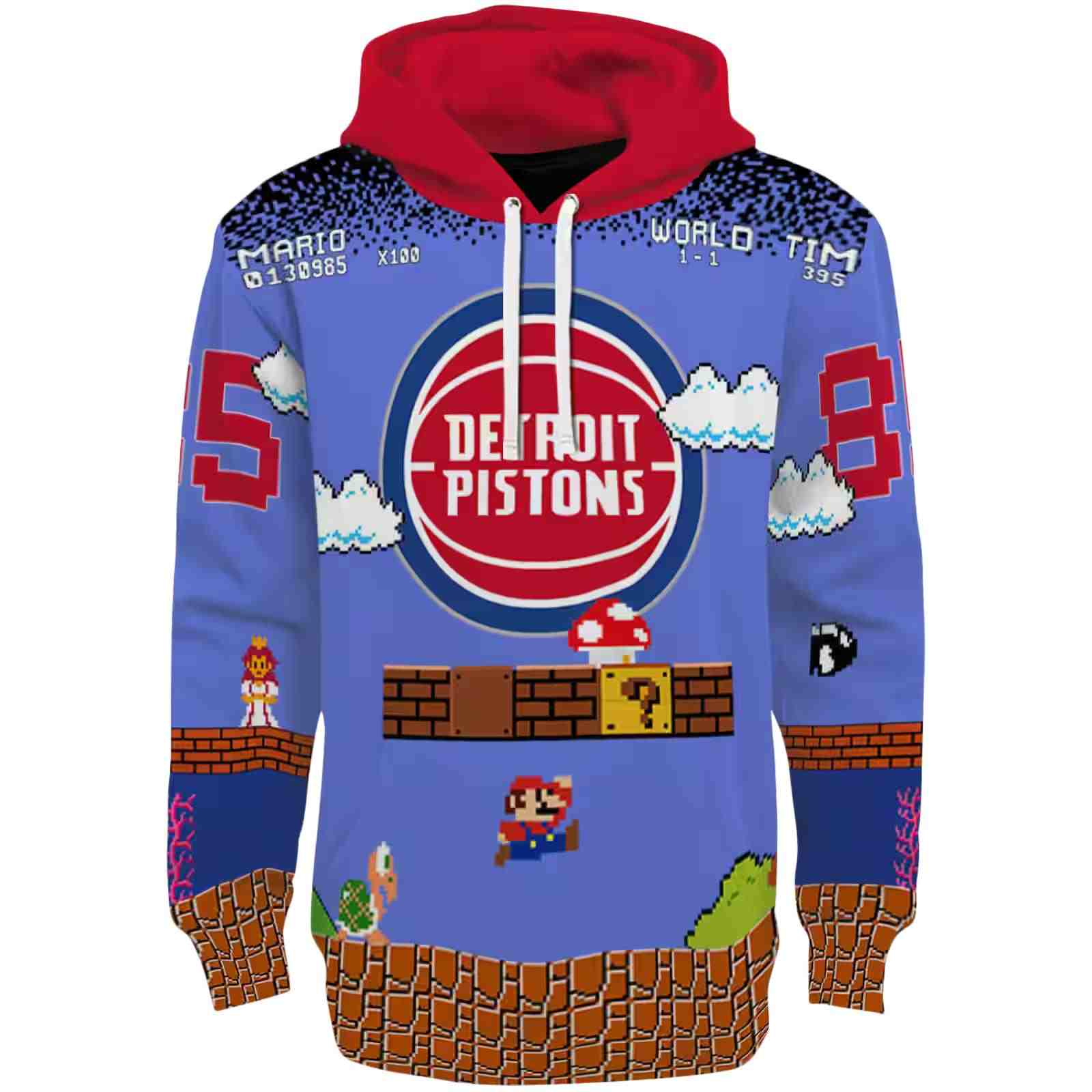 Customized Detroit Pistons Mario Blue Black Hoodie