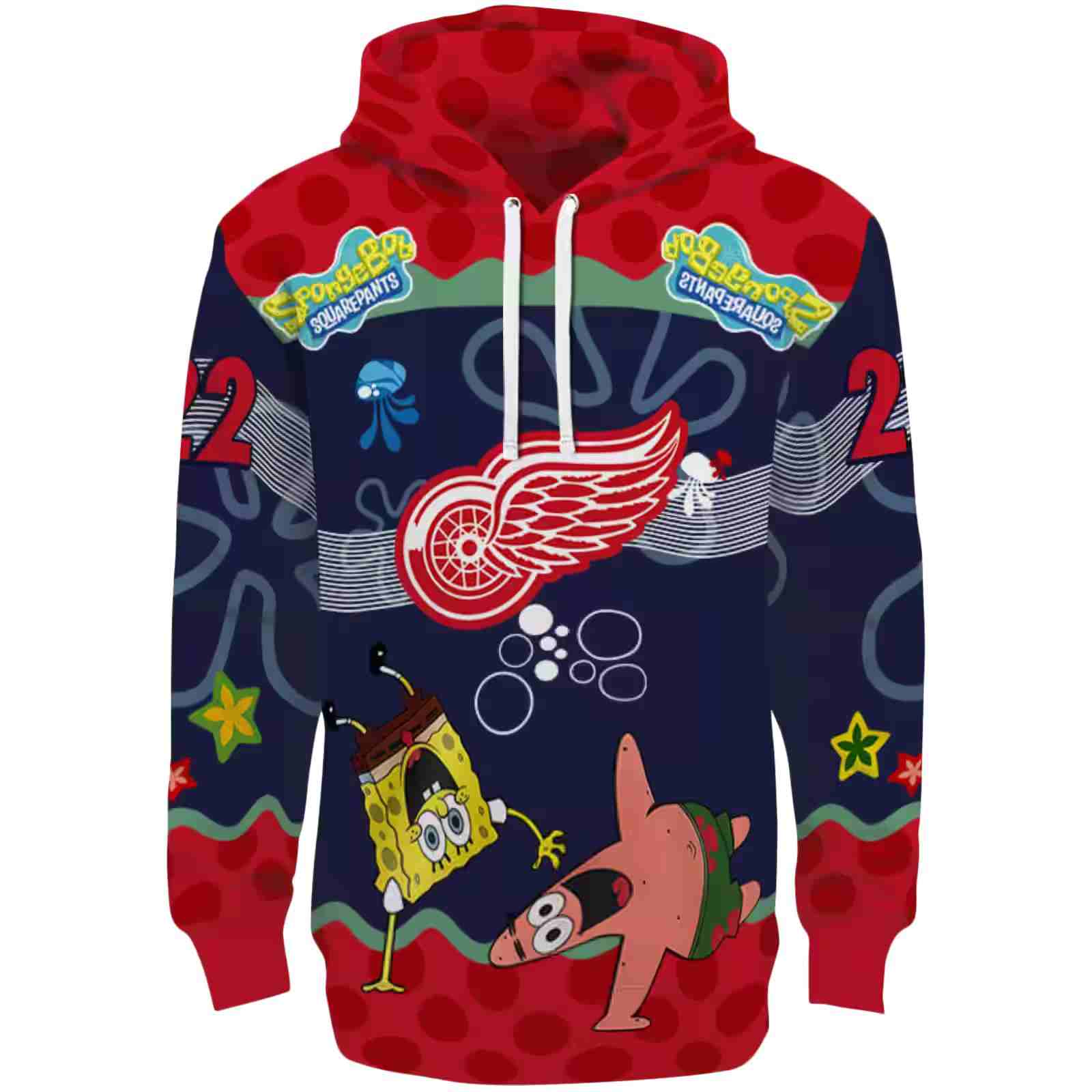 Customized Detroit Red Wings Spongebob Patrick Star Red Navy Hoodie