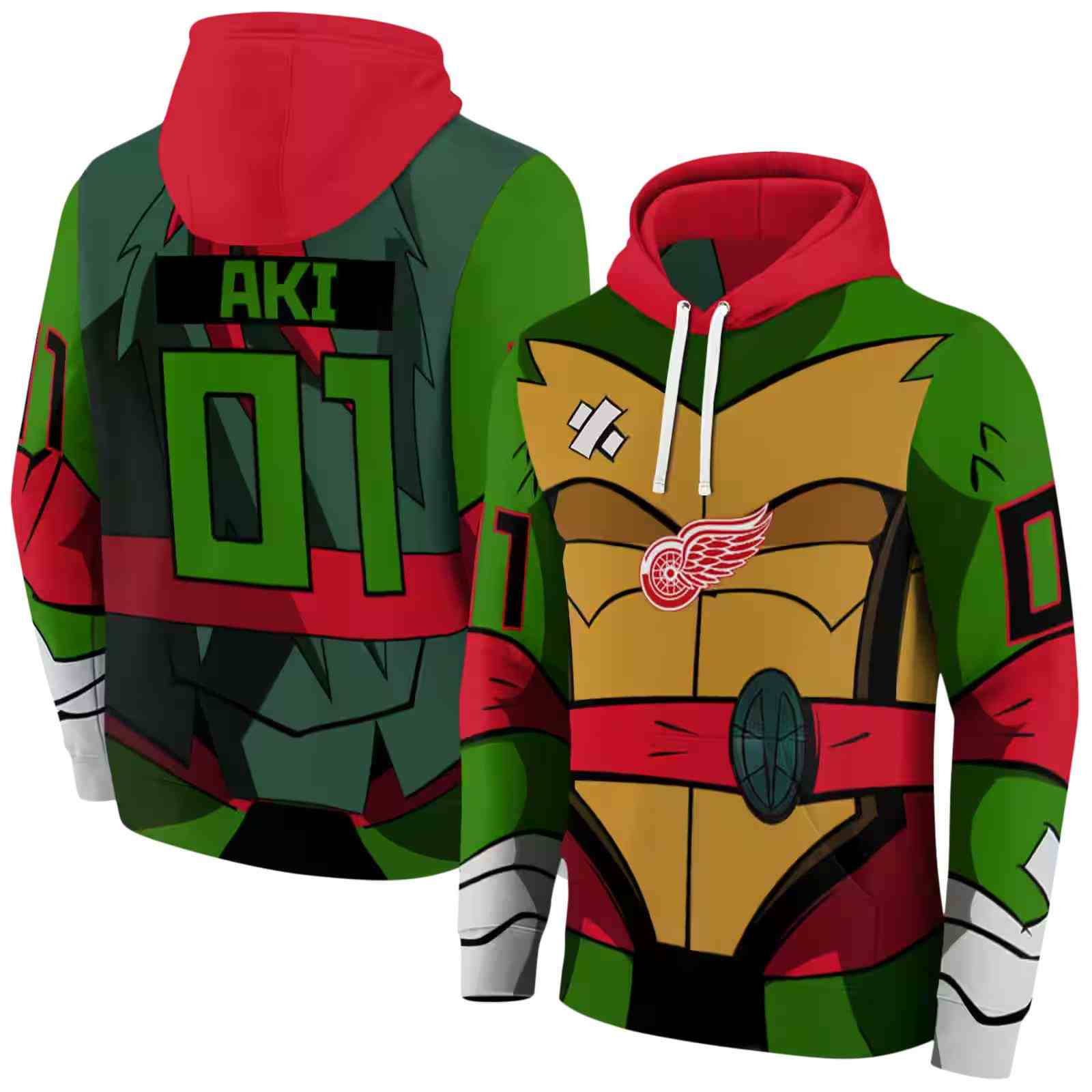 customized detroit red wings superhero armor red green hoodie fashion forward