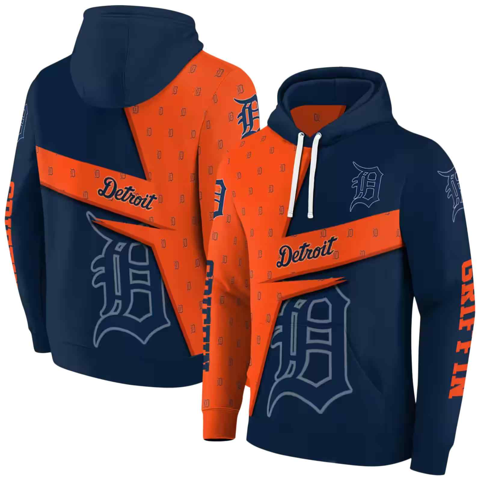 customized detroit tigers abstract shape navy hoodie fashion forward