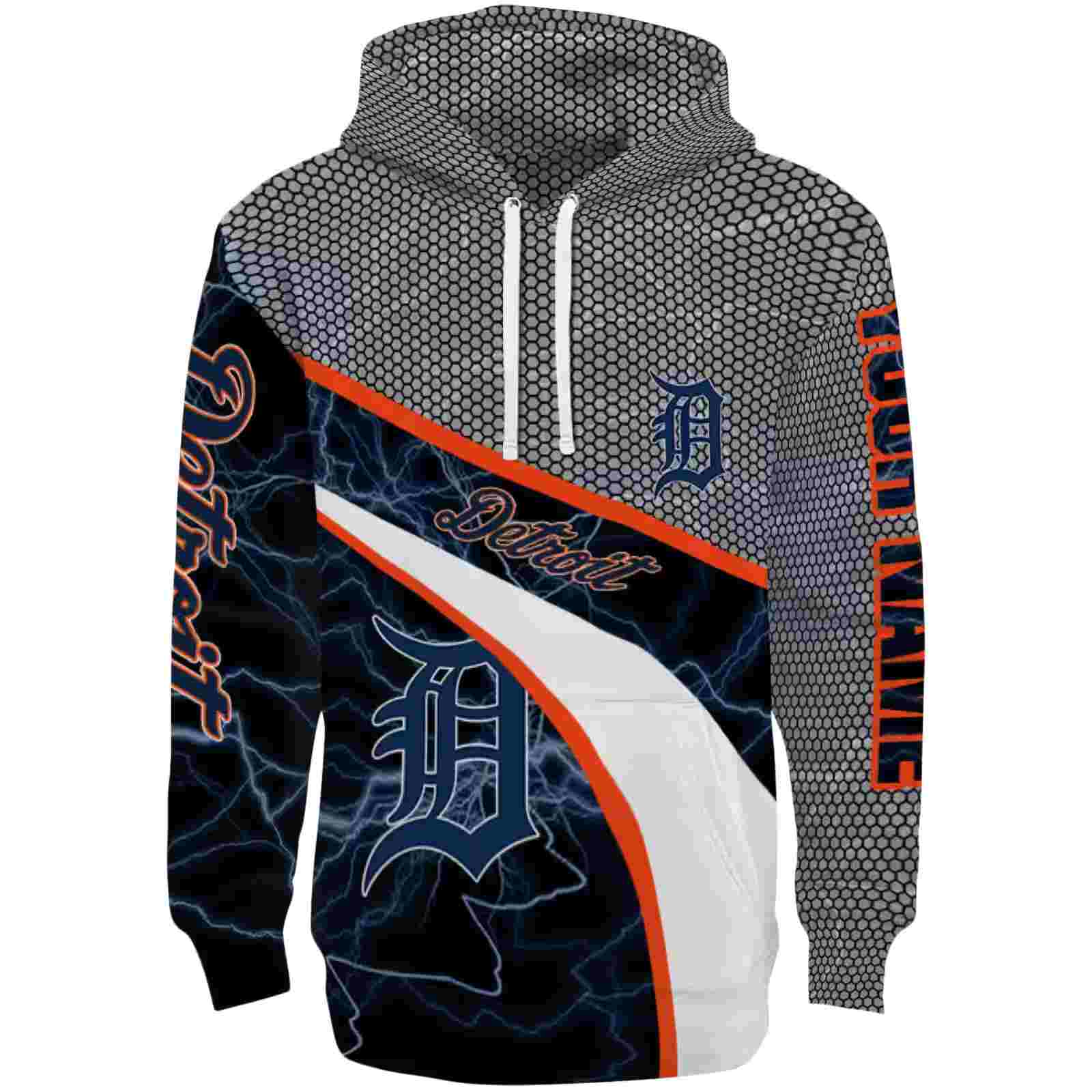 Customized Detroit Tigers Hexagonal Mesh Navy Black Gray Hoodie