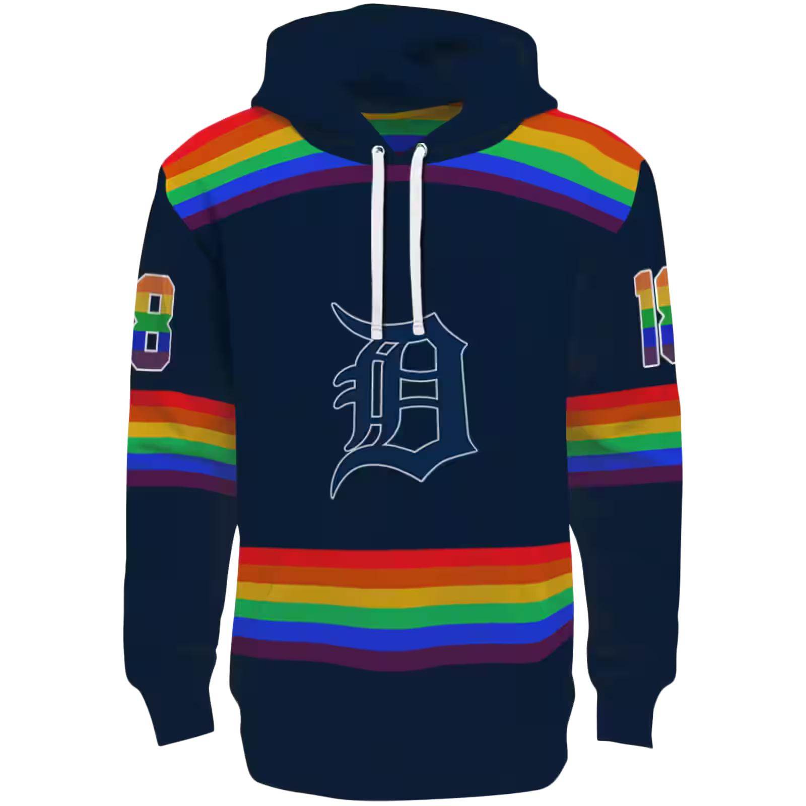 Customized Detroit Tigers Rainbow Stripes Navy Hoodie