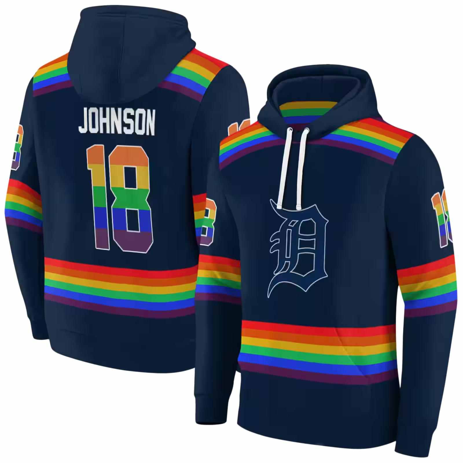 customized detroit tigers rainbow stripes navy hoodie fashion forward