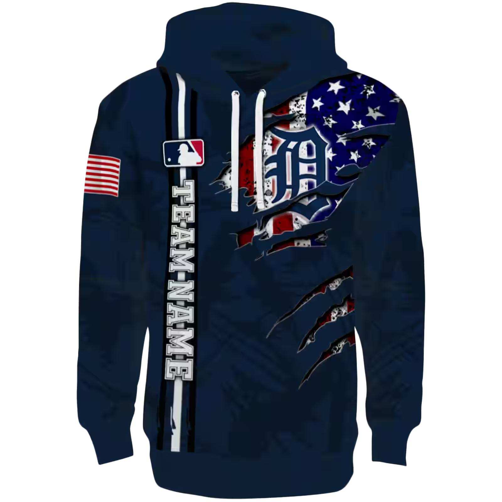 Customized Detroit Tigers Ripped Flag Navy Hoodie