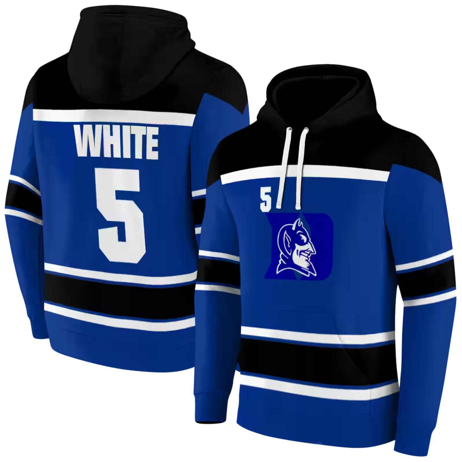 customized duke blue devils striped pattern blue hoodie fashion forward