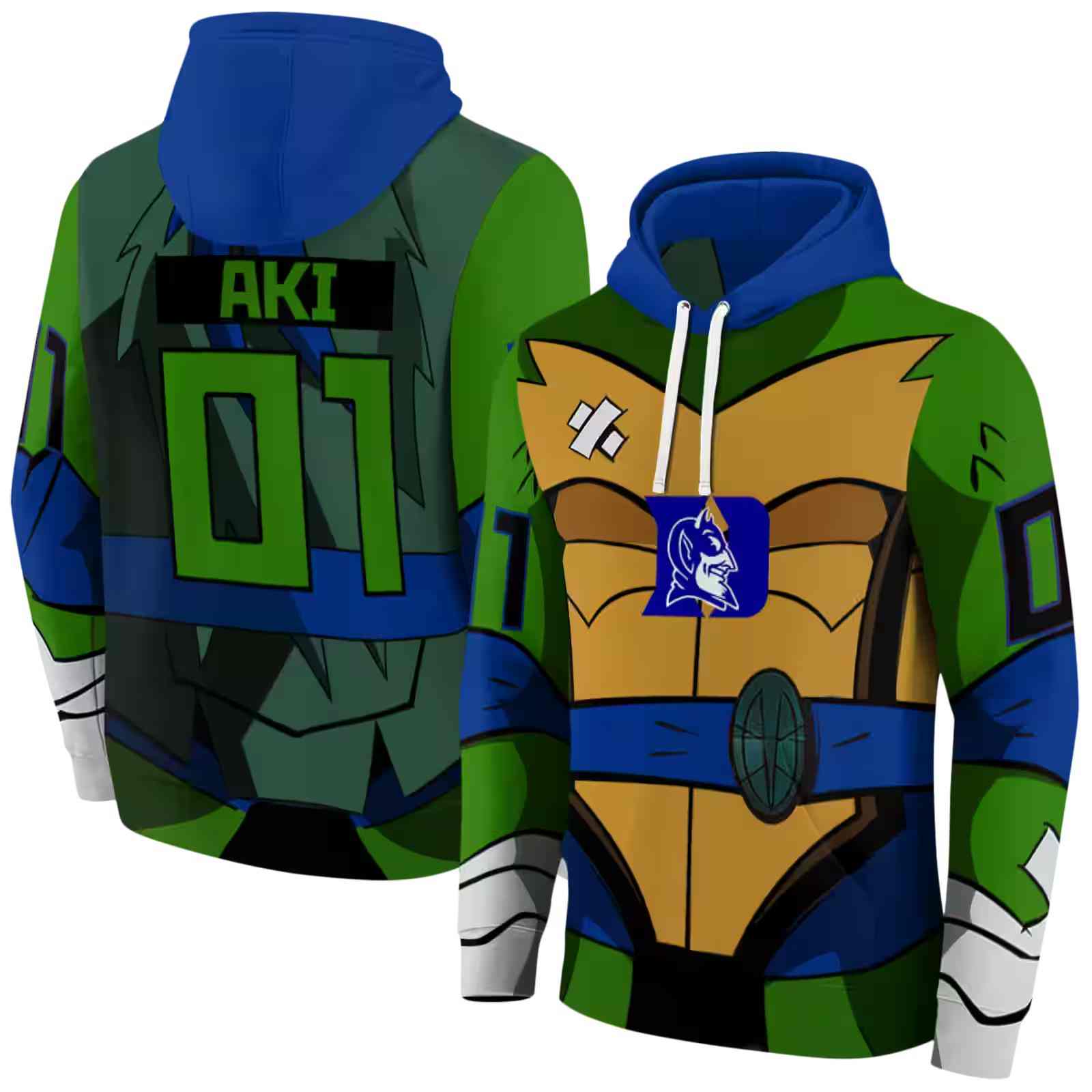 customized duke blue devils superhero armor blue green hoodie fashion forward