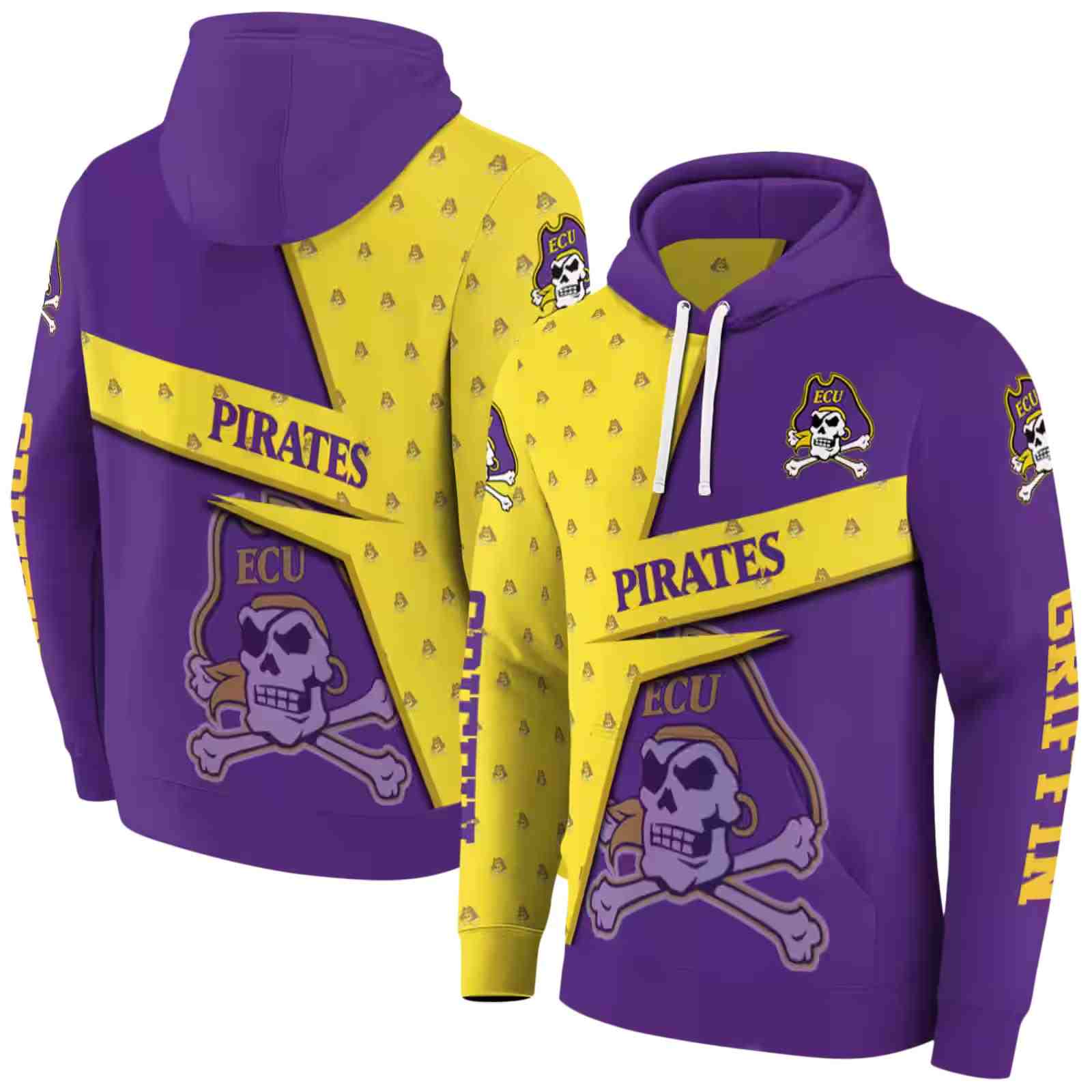 customized east carolina pirates abstract shape purple hoodie fashion forward