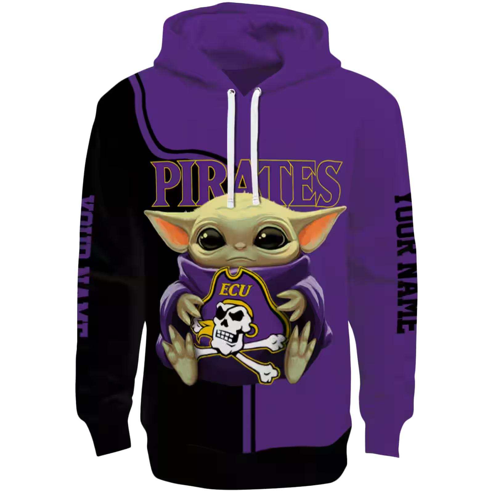 Customized East Carolina Pirates Baby Yoda Purple Black Hoodie