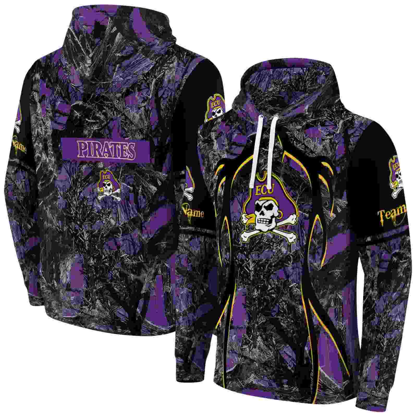 customized east carolina pirates hunting theme purple black hoodie fashion forward