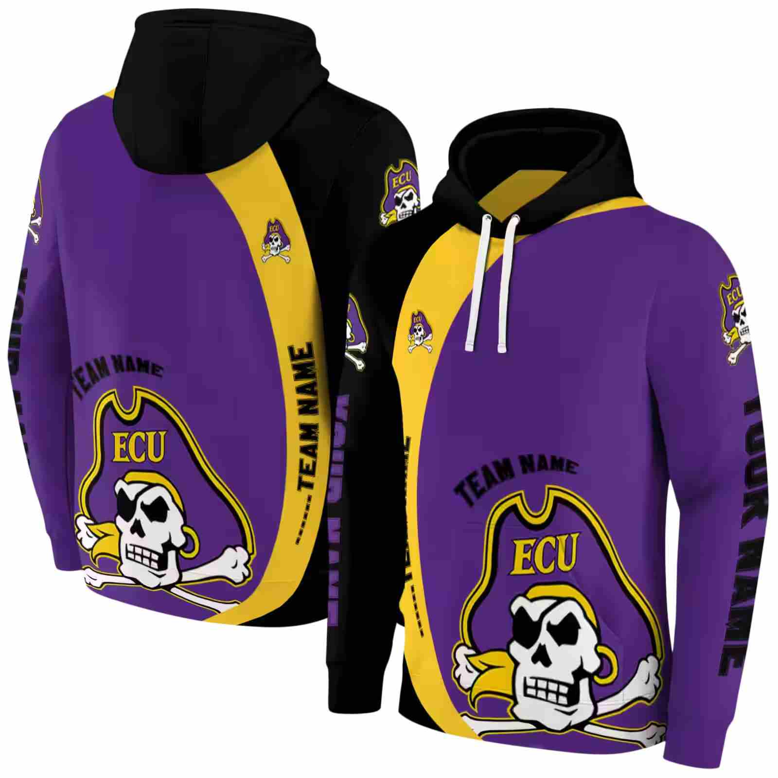 customized east carolina pirates minimalist design purple black hoodie fashion forward