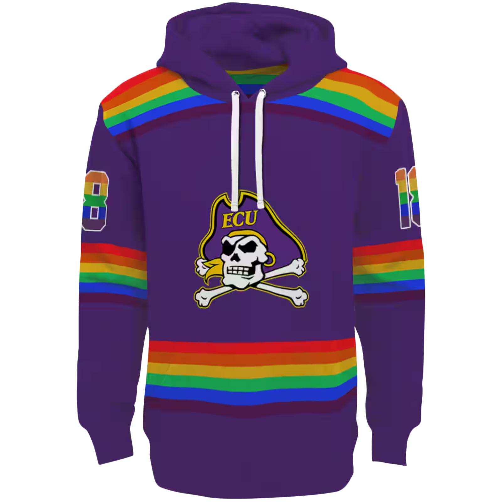 Customized East Carolina Pirates Rainbow Stripes Purple Hoodie