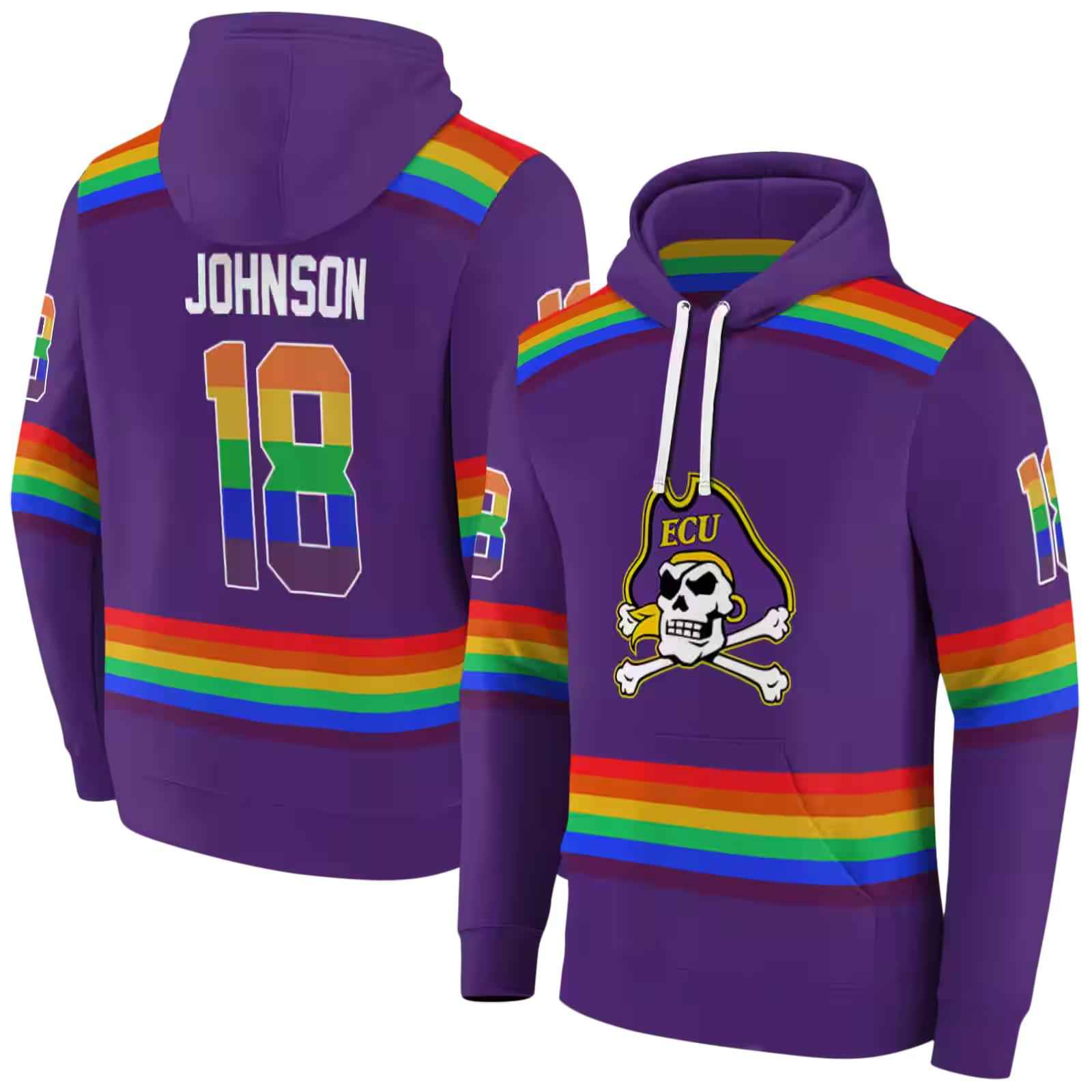 customized east carolina pirates rainbow stripes purple hoodie fashion forward