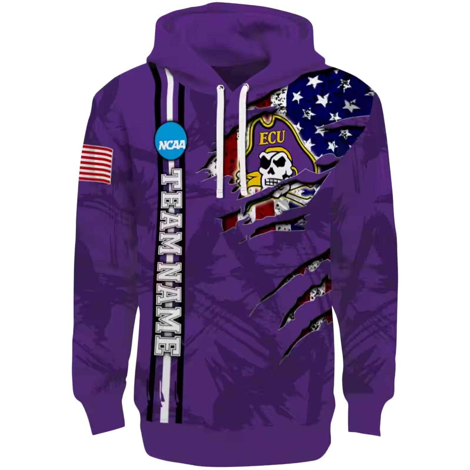 Customized East Carolina Pirates Ripped Flag Purple Hoodie