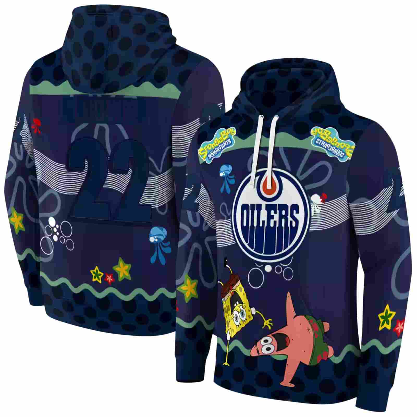 customized edmonton oilers spongebob patrick star blue navy hoodie fashion forward