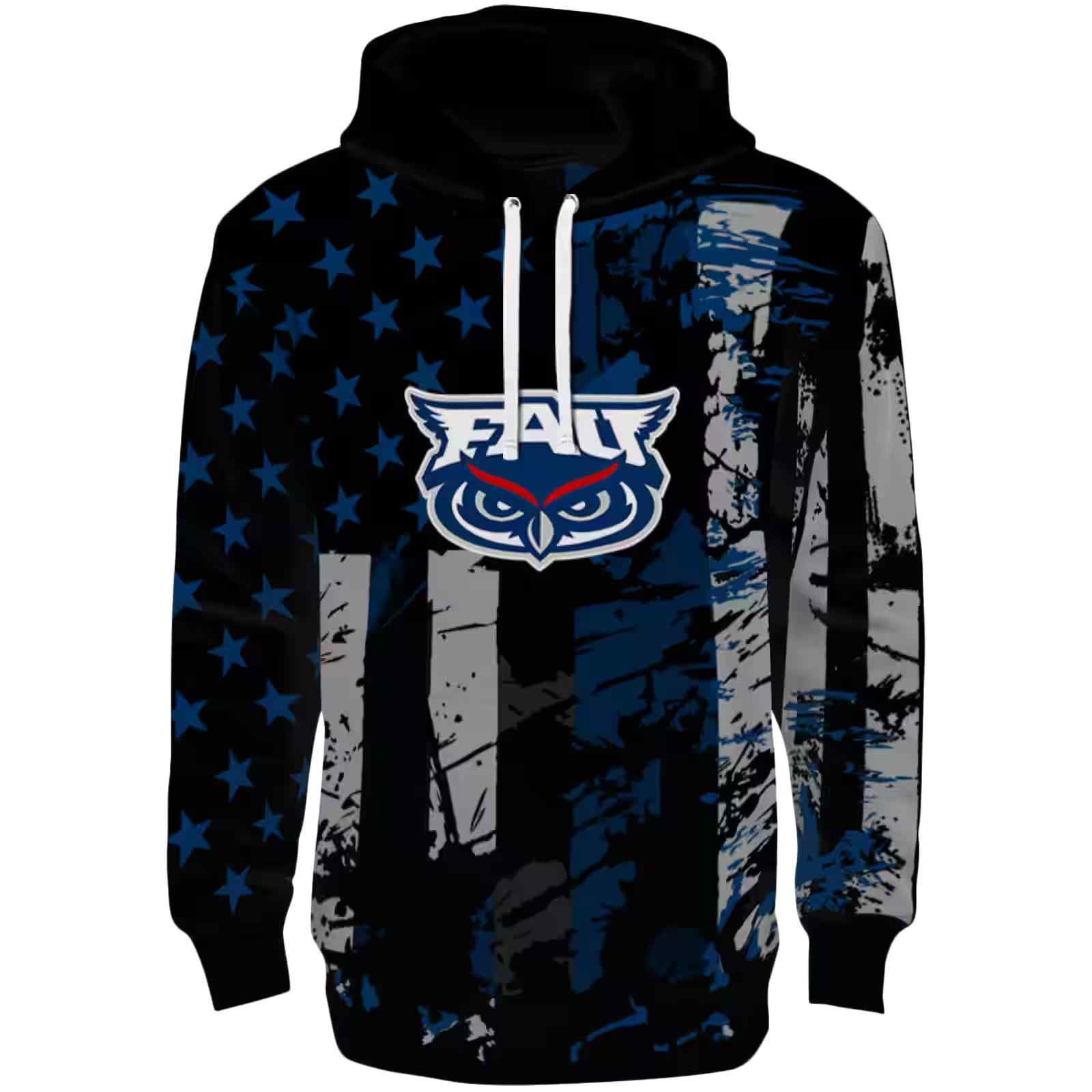 Customized Florida Atlantic Owls Distressed Flag Blue Black Hoodie