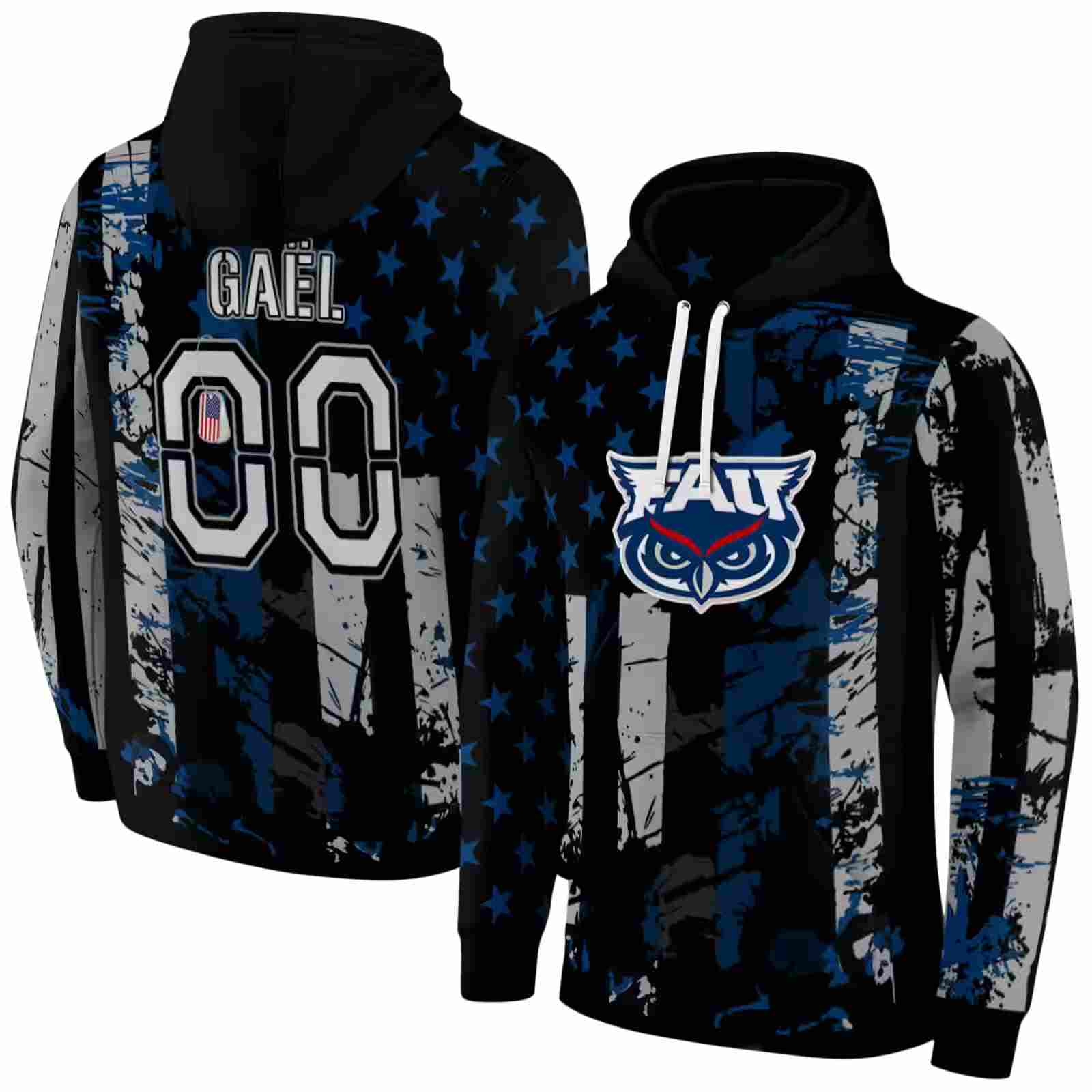 customized florida atlantic owls distressed flag blue black hoodie fashion forward