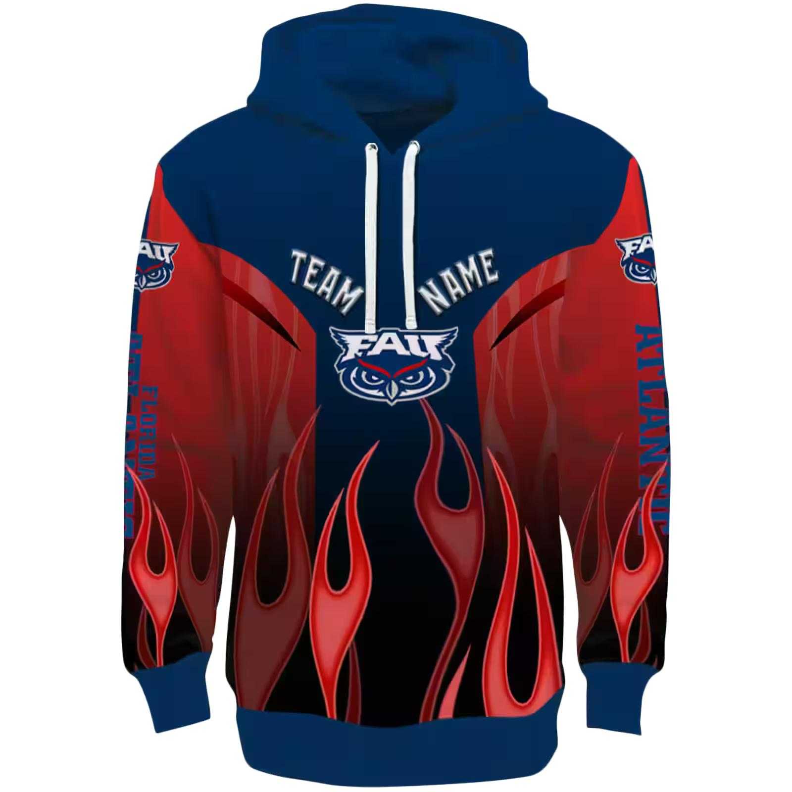 Customized Florida Atlantic Owls Flame Design Blue Hoodie