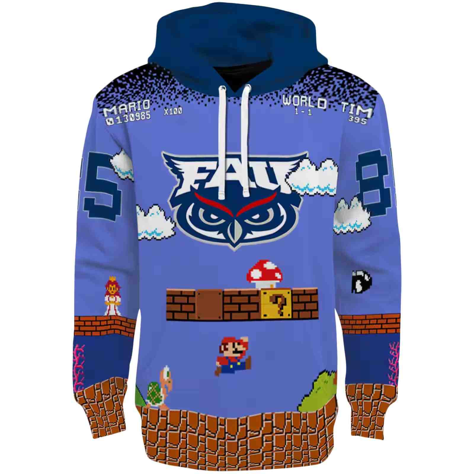 Customized Florida Atlantic Owls Mario Blue Black Hoodie