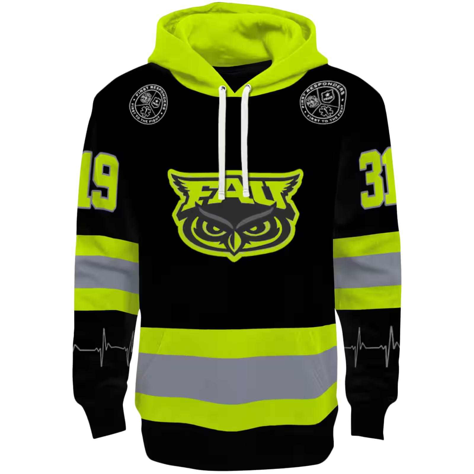 Customized Florida Atlantic Owls Safety Motif Black Neon Green Hoodie