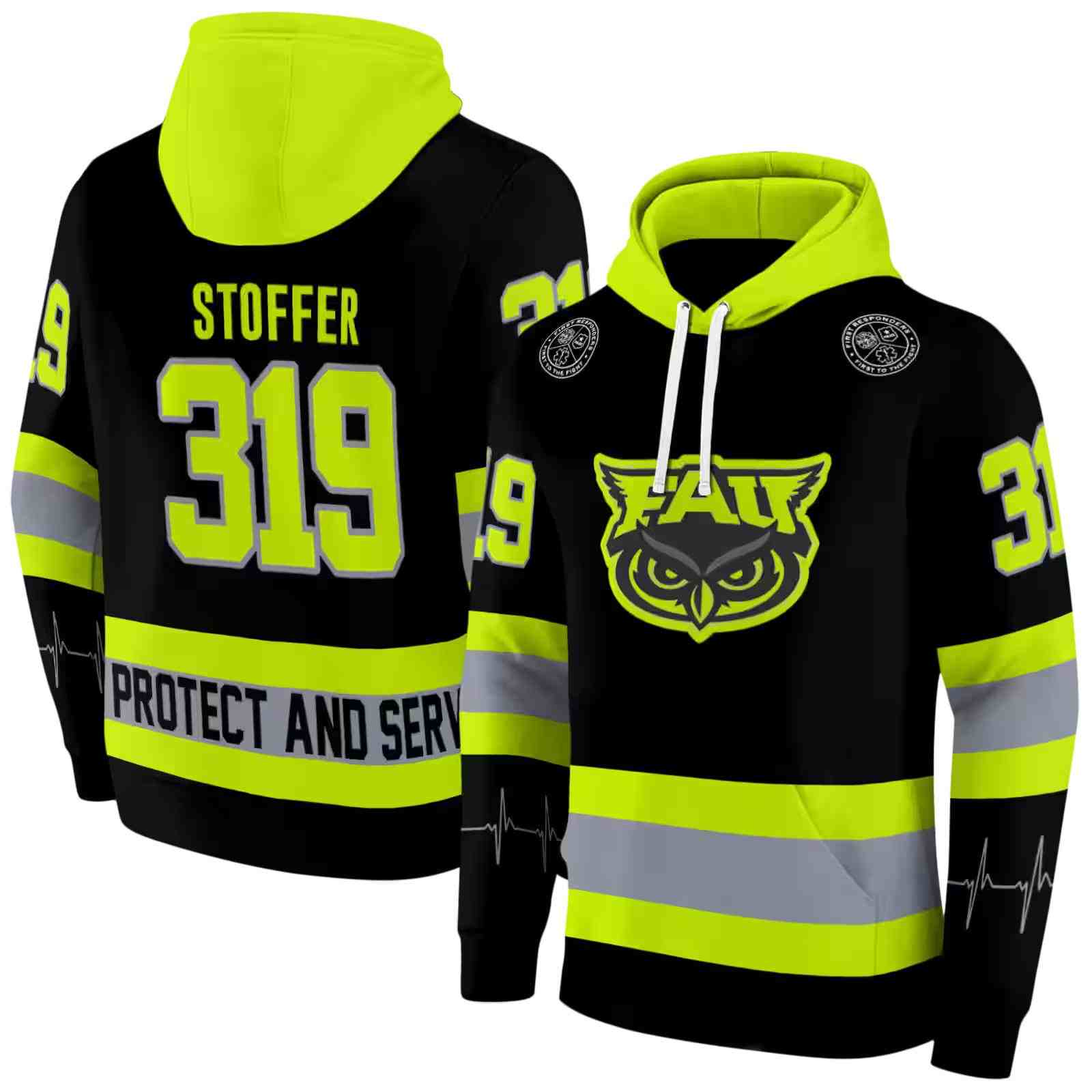 customized florida atlantic owls safety motif black neon green hoodie fashion forward