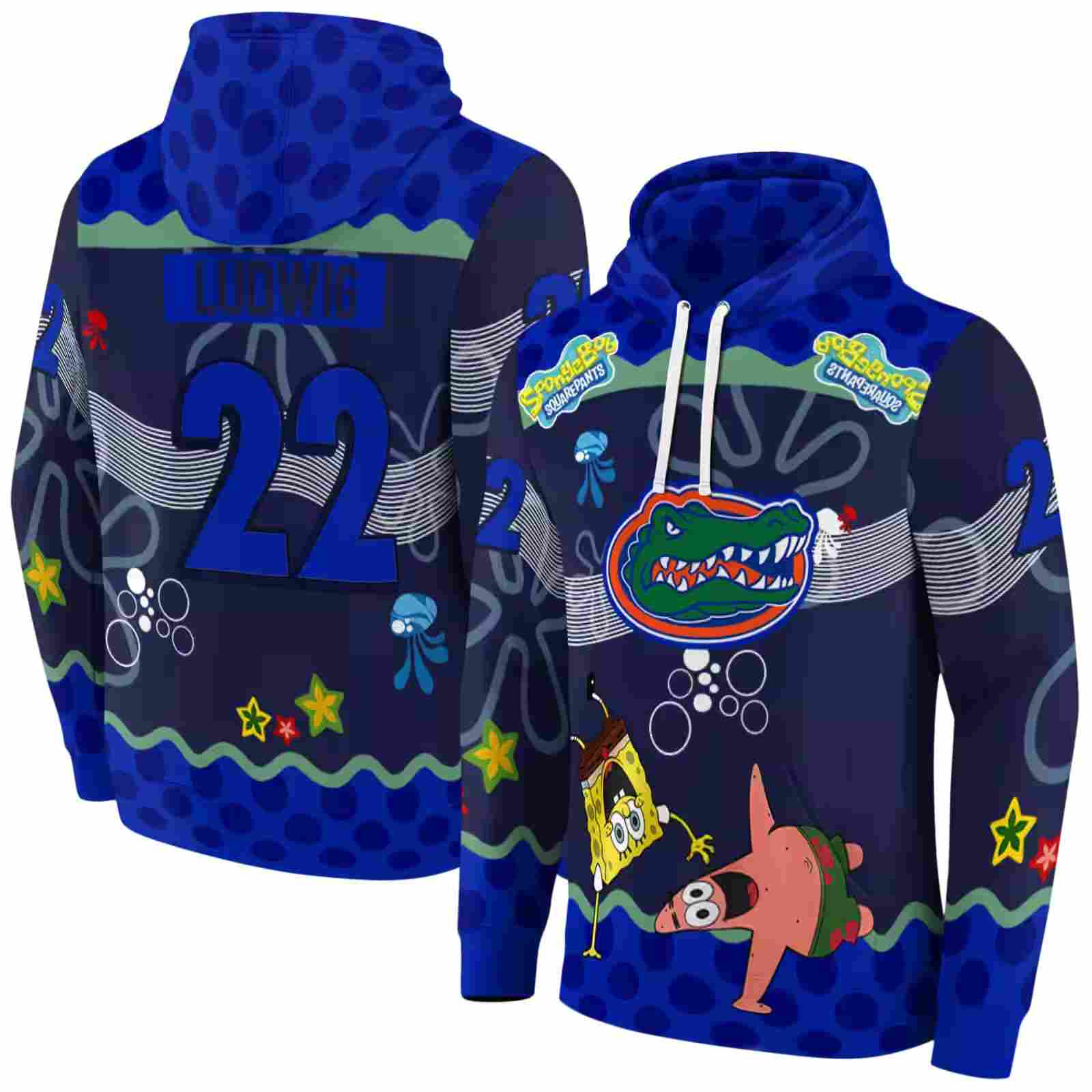 customized florida gators spongebob patrick star blue navy hoodie fashion forward