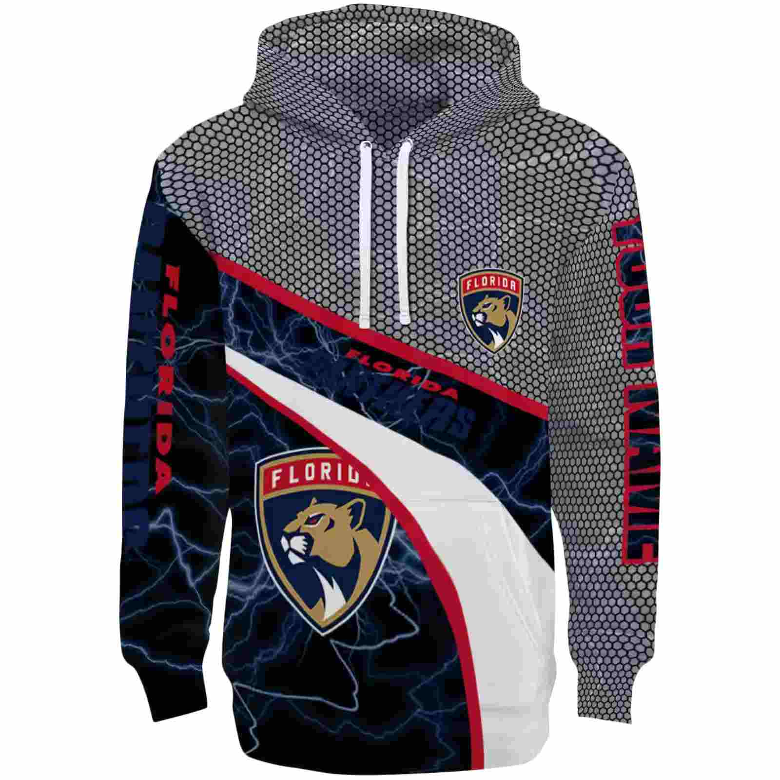 Customized Florida Panthers Hexagonal Mesh Red Black Gray Hoodie