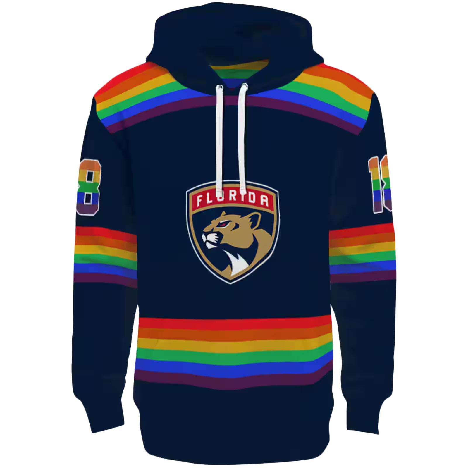 Customized Florida Panthers Rainbow Stripes Red Hoodie