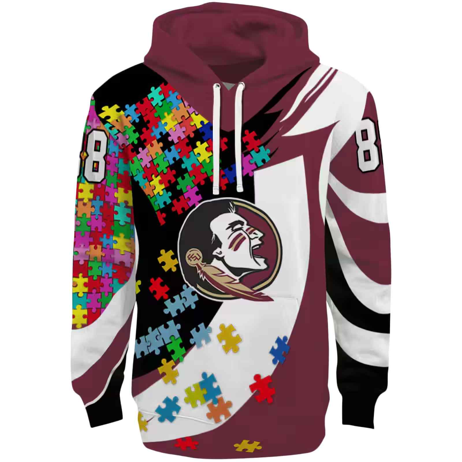 Customized Florida State Seminoles Puzzle Pieces Garnet Hoodie